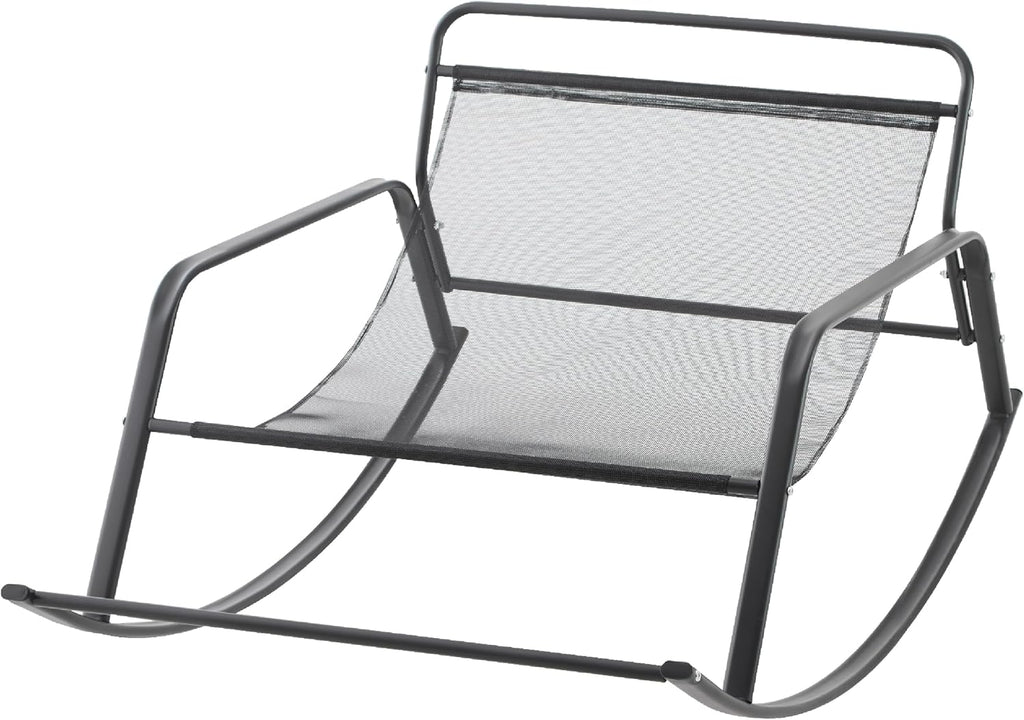 KEIKI PU Rocking Chair Outdoor/Indoor-Reading Papasan Lounge Chair with Storage, Rocker Egg Chair W/Iron Frame, Patio Porch Furniture-Waterproof Cushion Gliding Chairs for Bedroom/Garden/Lawn, Gray