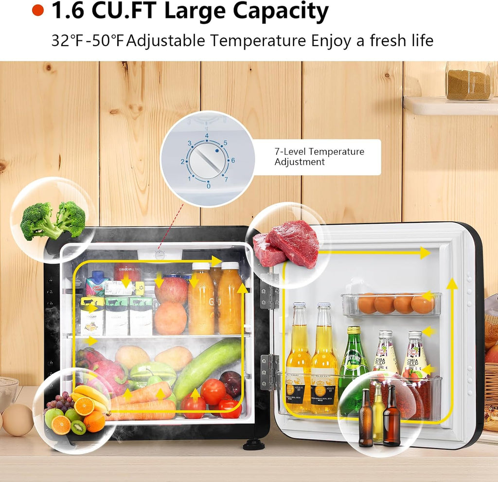 COSTWAY 1.6 Cu.ft Mini Fridge, Compact Refrigerator with Auto Defrost, Single Reversible Door, Adjustable Thermostat for Office, Dorm, Bedroom, Apartment (Black)