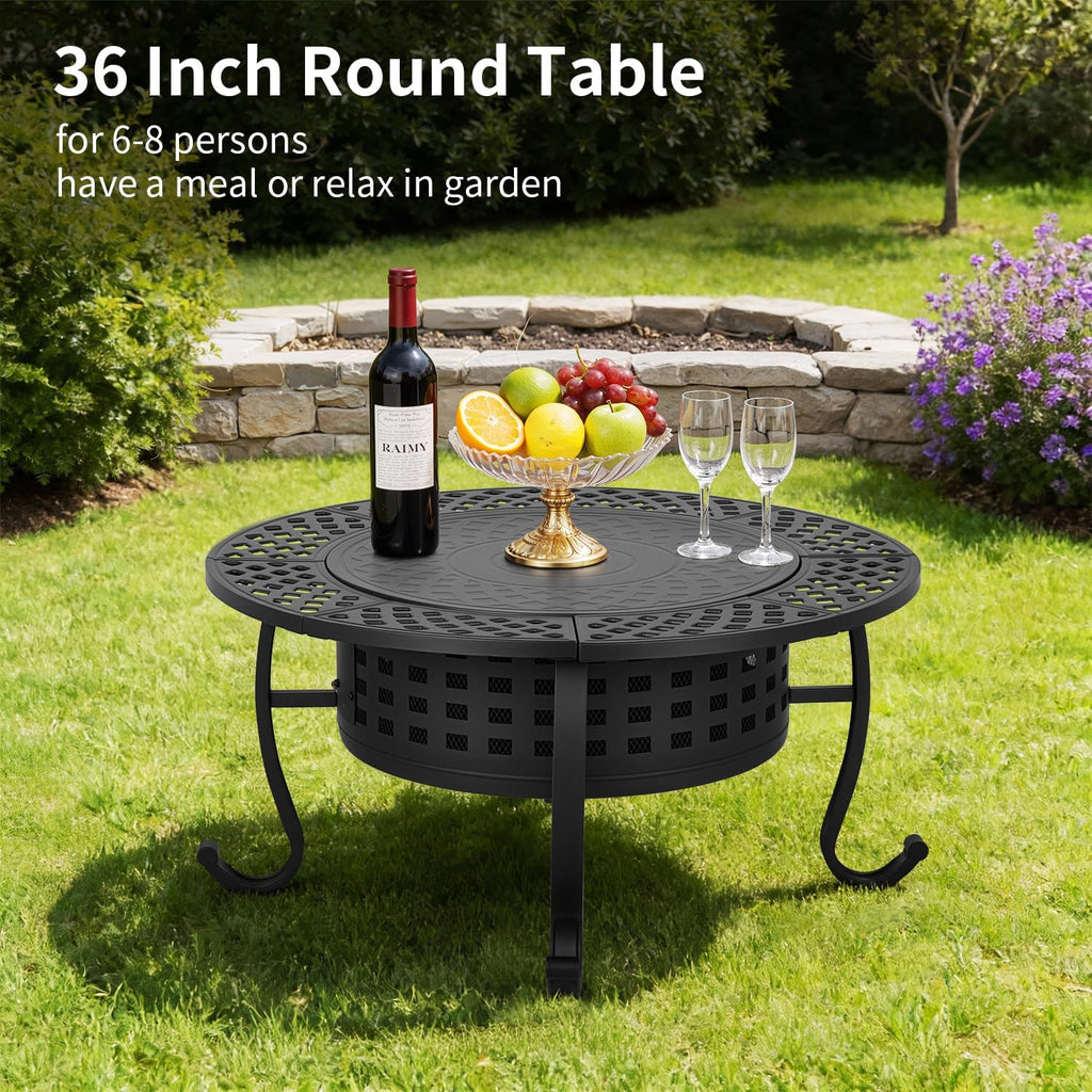 36 Inch Fire Pit with 2 Adjustable Grills, Wood Burning Outdoor Fire Pits with Lid, 3-in-1 BBQ & Fire Table for Backyard, Patio, Camping & Parties