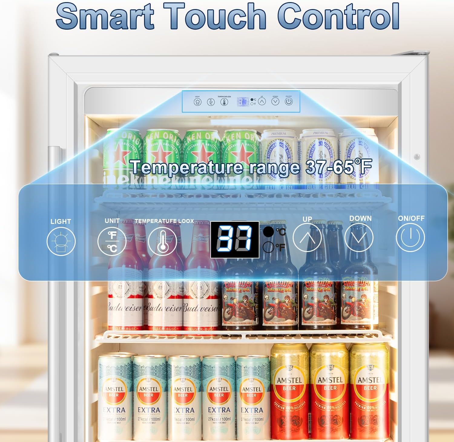 Velivi Beverage Refrigerator, 4.9 Cubic Feet Undercounter/Freestanding 24 Inch Beverage Fridge with Glass Door, LED Light, Safety Lock, Touch Control, Low Noise (White)