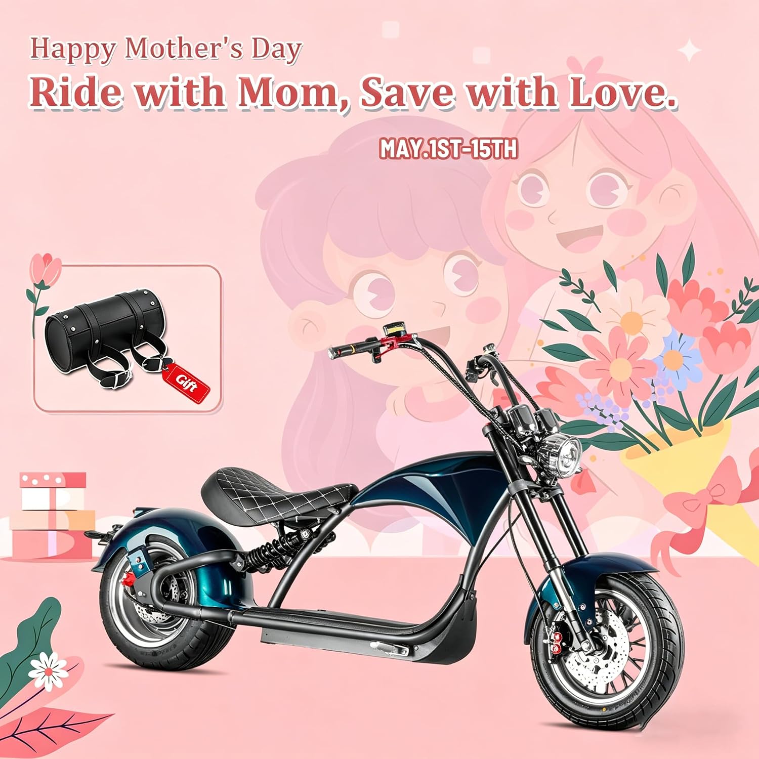 eAhora M1 2 Seater 2000W Electric Motorcycle for Adults,37MPH 60V 30Ah Battery 40 Miles Long Range Full Suspension Dual Hydraulic Brakes, Street Legal Electric Motorcycle