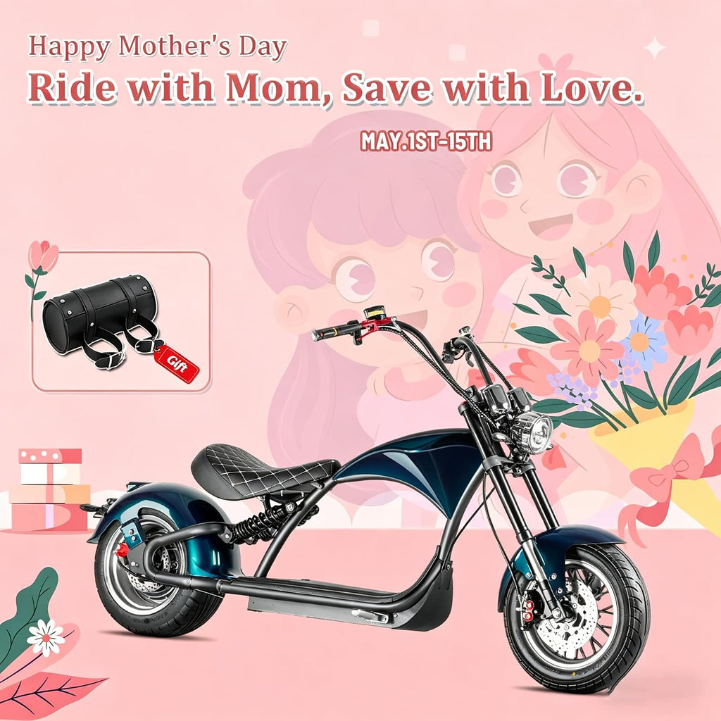 eAhora M1 2 Seater 2000W Electric Motorcycle for Adults,37MPH 60V 30Ah Battery 40 Miles Long Range Full Suspension Dual Hydraulic Brakes, Street Legal Electric Motorcycle
