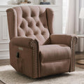 VIVIJASON Power Swivel Rocking Recliner Chair with Massage & Heat, Electric Rocker Nursery Glider Chair, Wingback Tufted Upholstered Recliner W/Type-C & USB Ports for Living Room, Bedroom, Brown