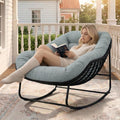 Rocking Chair Outdoor, Oversized Papasan Rocking Chair Indoor with 6' Thick Padded Cushion, Comfy Rattan Rocker Egg Chair for Patio, Backyard, Garden, Balcony, Lawn, Up To 450lbs, Light Gray