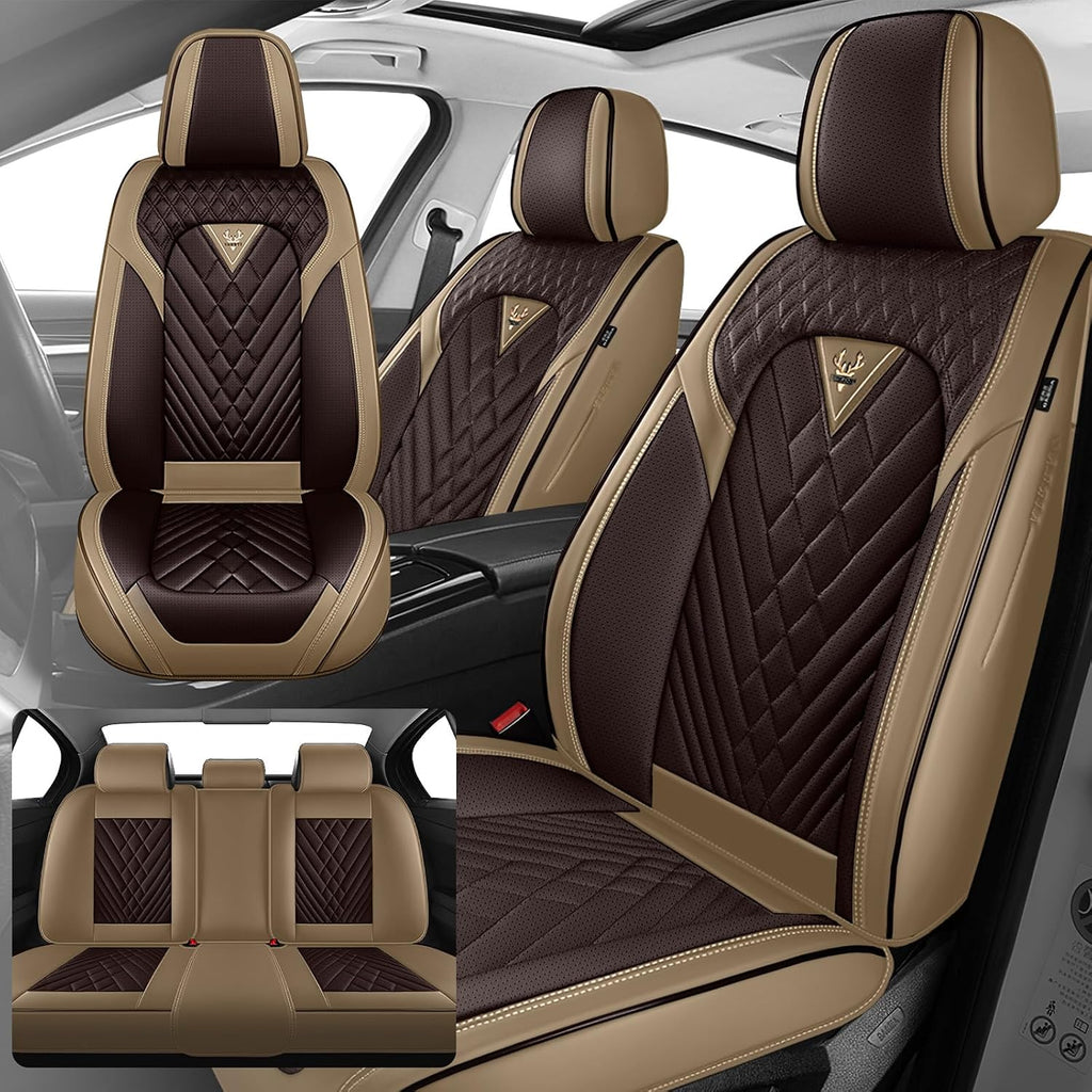Fit for Ford Explorer 2000-2026 Seat Covers, Fashion Sport Seat Cover with Waterproof Leather, Airbag Safe Design Seat Protector (5 Full Seat Standard, Brown Coffee)
