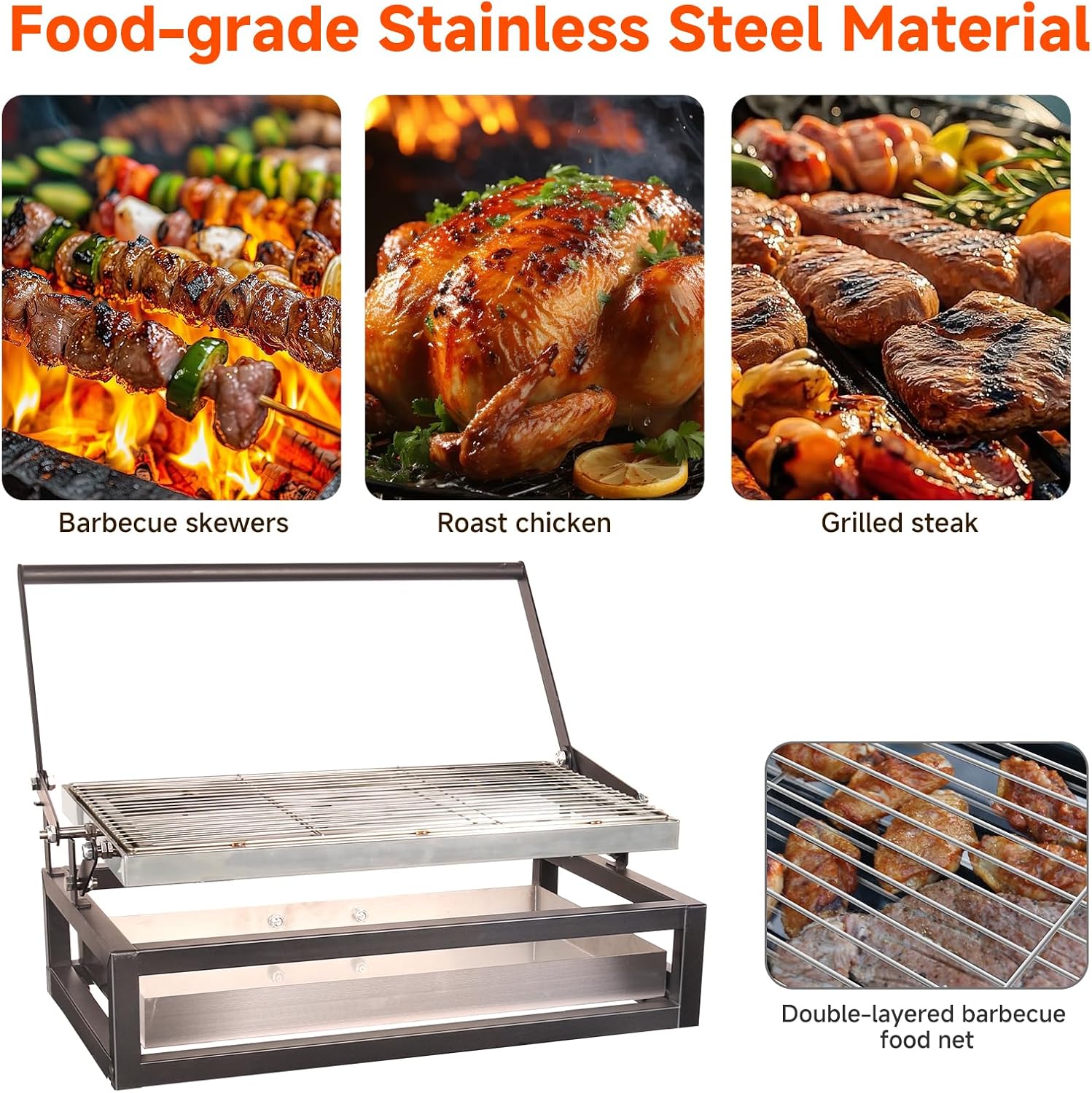 Tabletop Rotisserie Grill - Compact 360° Rotating Charcoal BBQ for Balcony & Camping, Detachable Ash Pan (KA-6166T)