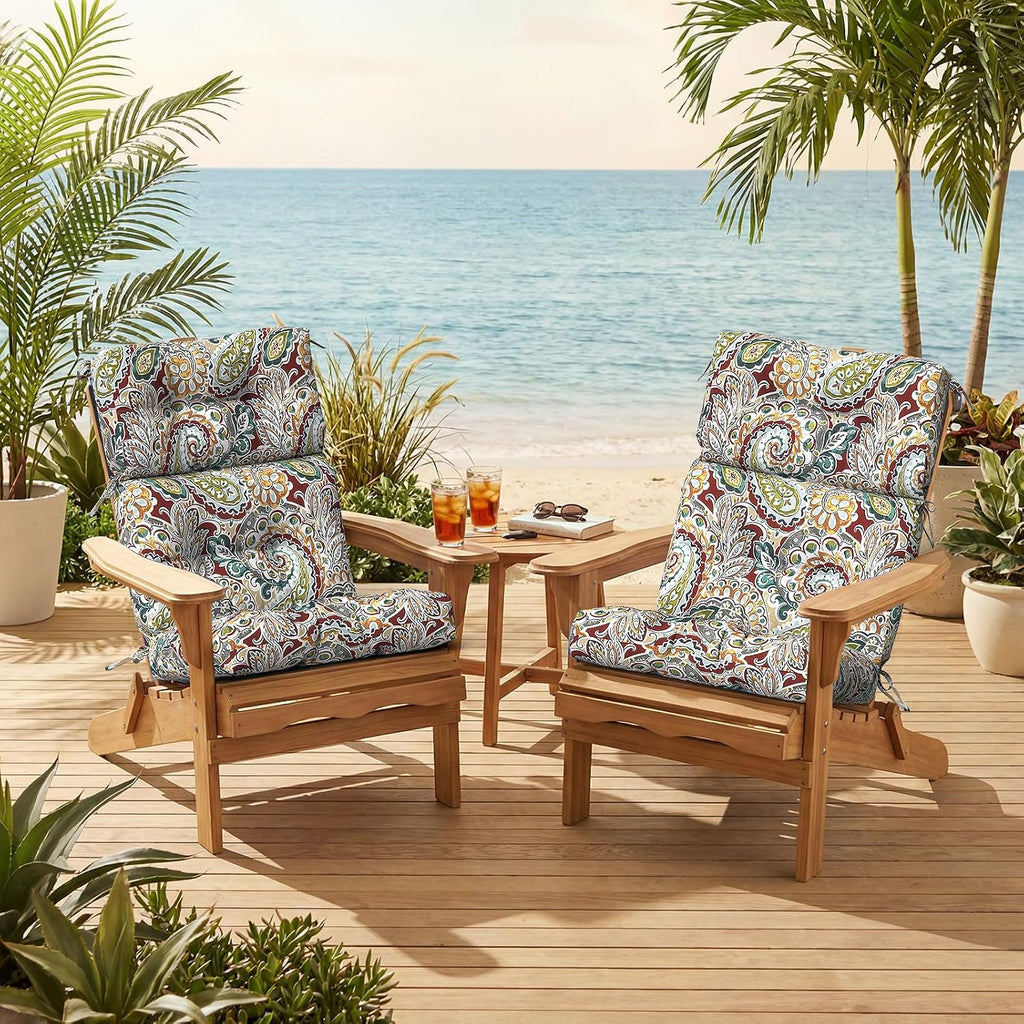 Outdoor High Back Patio Chair Cushions, Fade Resistant & Waterproof Tufted Seat and Back Cushions for Patio Furniture, Patio Chair Cushions 44x22 Inch, Set of 2, Paisley Chilli