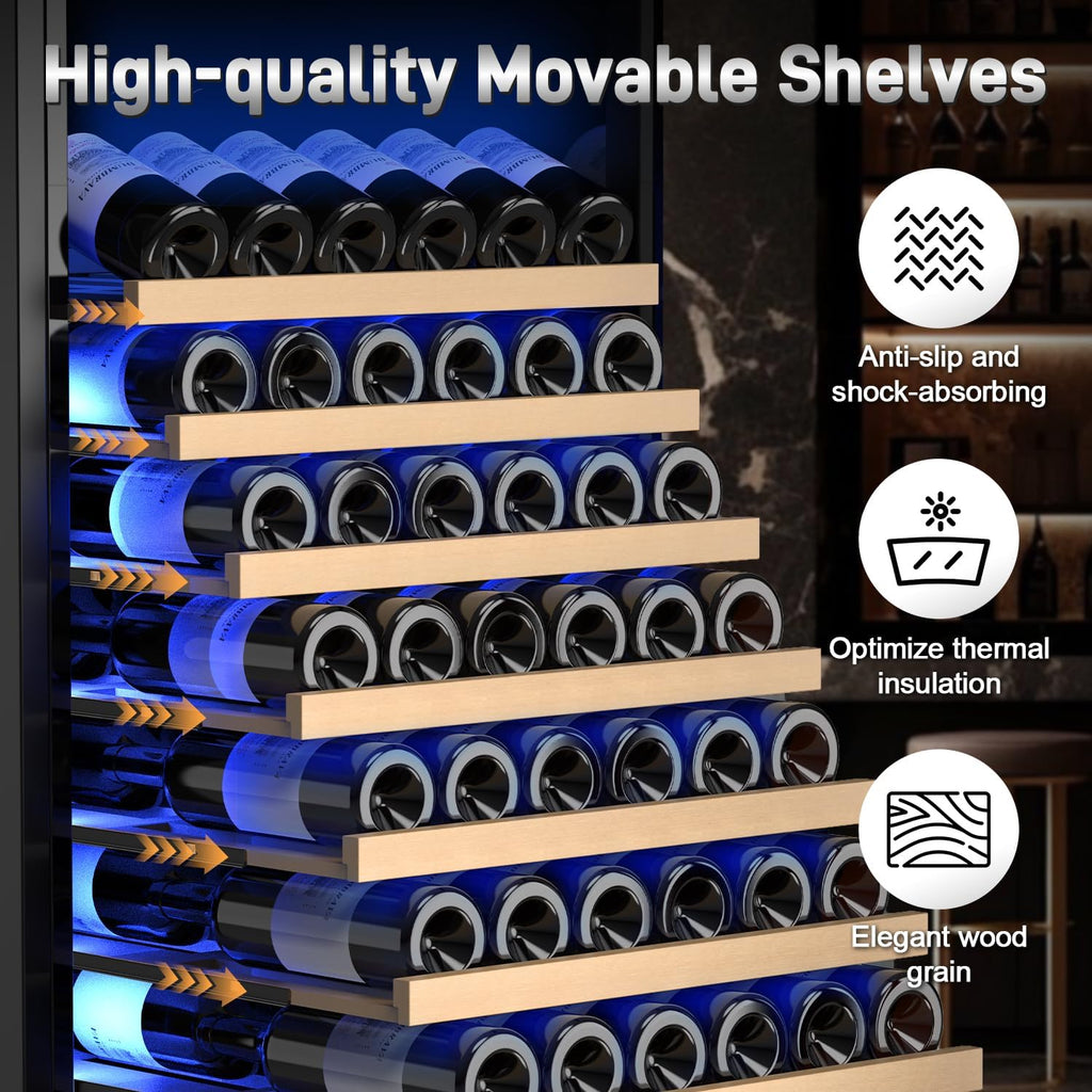Velivi Wine Cooler-Wine Refrigerator 24 Inch Wide Large Freestanding/Built in Wine Fridge for 176 Bottles with Safety Lock Cellar Chiller Low Noise, Fast Cooling, Black