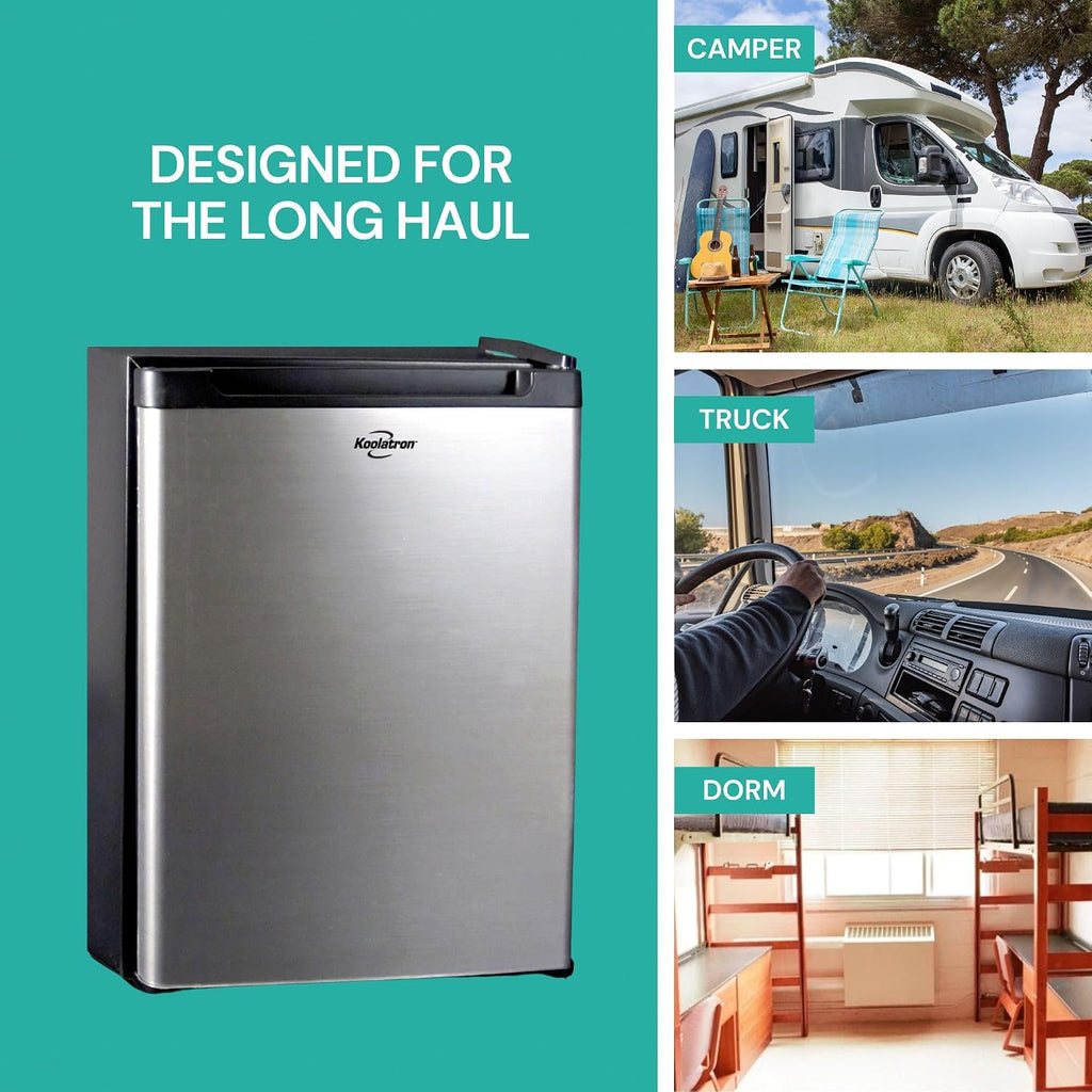 Koolatron 12V / 110V Refrigerator - Mini Fridge for Trucks Cool Storage for Kitchen Bedroom Office Travel Camping Dorms Compact Free Standing Neveras Pequeñpara Apartment 1.76 cu.ft - Black
