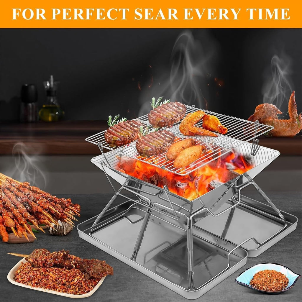 Portable Charcoal Grill Stainless Steel Barbeque Grill Portable Camping Grill for Backpacking Hiking Travel Picnic BBQ Grill for Outdoor