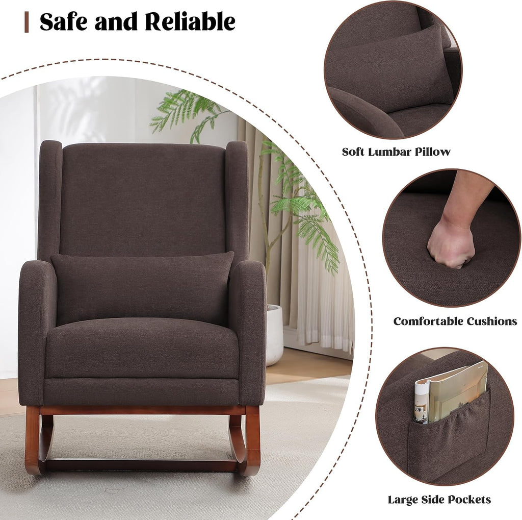 HCHAIRH Rocking Chair Nursery with Foot Rest, Wingback Nursery Rocking Chairs, Nursing Glider Rocker Chair with Pillow and High Back for Nursery, Living Room, Bedroom, Coffee