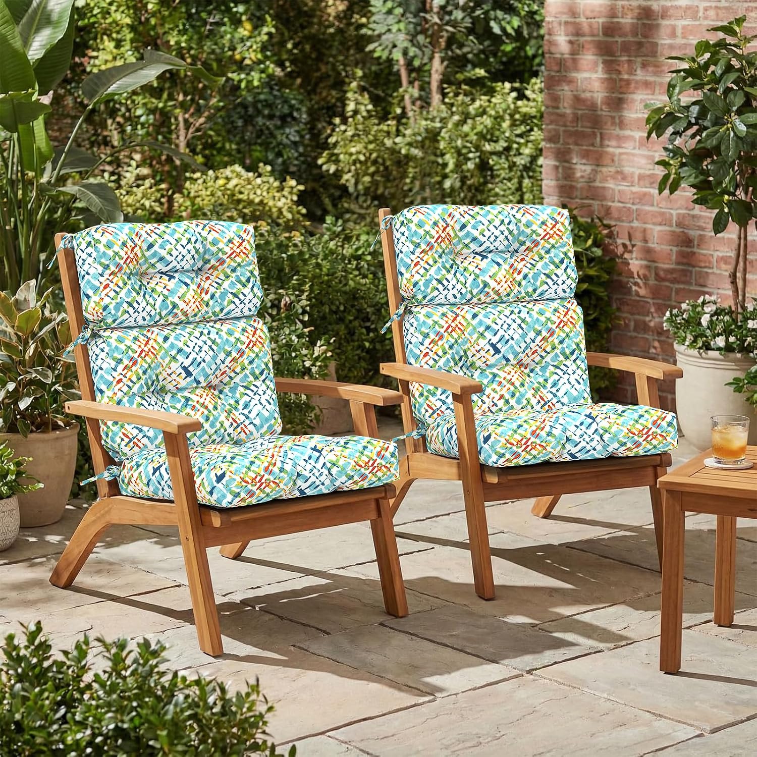 Outdoor High Back Patio Chair Cushions, Tufted Rocking Chair Cushions, Adirondack Cushions for Garden Porch Home Office Chairs Use, 44' x 22' x 4', 2 Pack,Acapa Opal Geometric