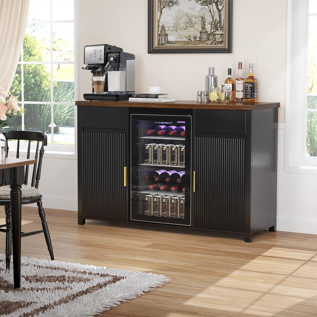 GDLF Large Coffee Bar Cabinet with Fridge Space, Mini Fridge Cabinet with Wine Storage, Buffet Sideboard Table for Home, Fluted Modern Design,53.2' L