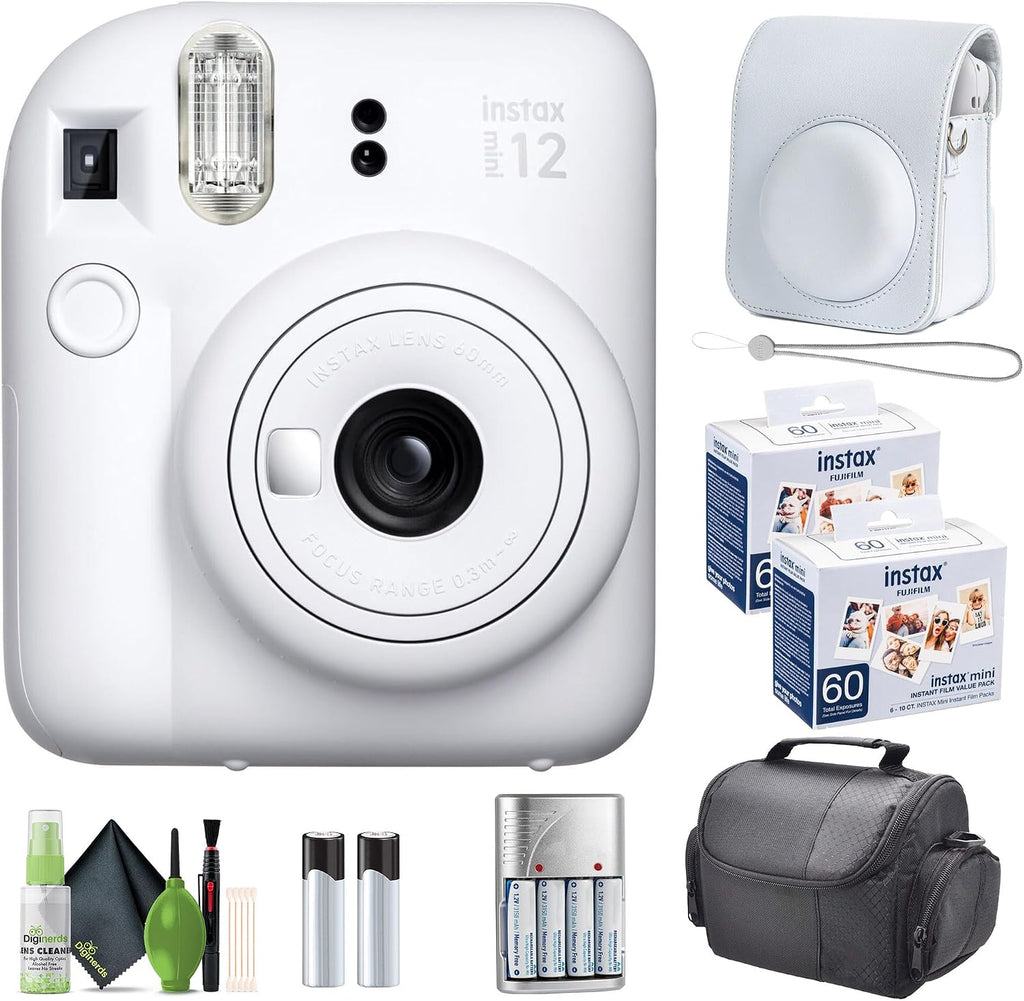 FUJIFILM INSTAX MINI 12 Instant Camera Clay White with Fuji Value Pack Instant Film - 60 Photo Sheets with Camera Case and Accessories Ideal Gift for Kids, Teenage Girl & Adults