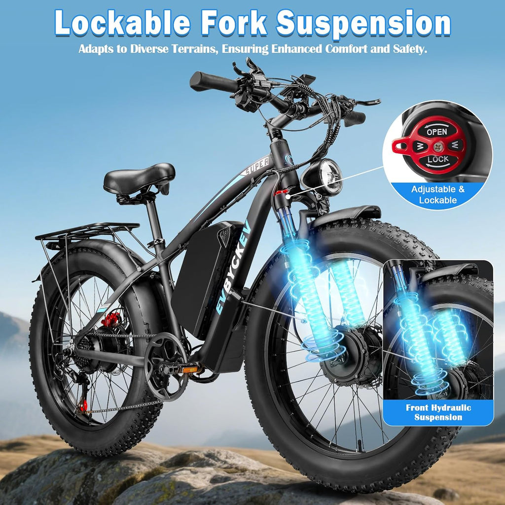 60V Electric Bike,8000W Peak1768WH Dual Motor Ebike for Adults,42-47MPH Up to 100Miles Fast Mountain Ebike, 24Inches Fat Tire E Bike,Lockable Suspension E-Bike for Snow Hunting Off-Road Sand