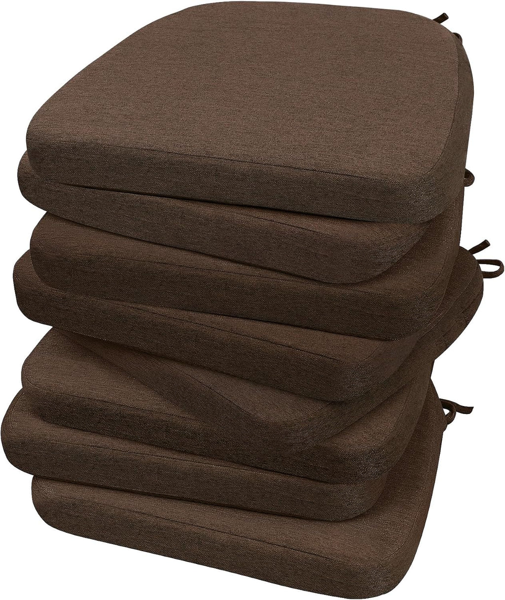 AAAAAcessories D-Shaped Chair Cushions, 2' Thick Dining Chair Pads with Ties and Removable, Machine-Washable Cover, 17' x 16', Set of 8, Brown
