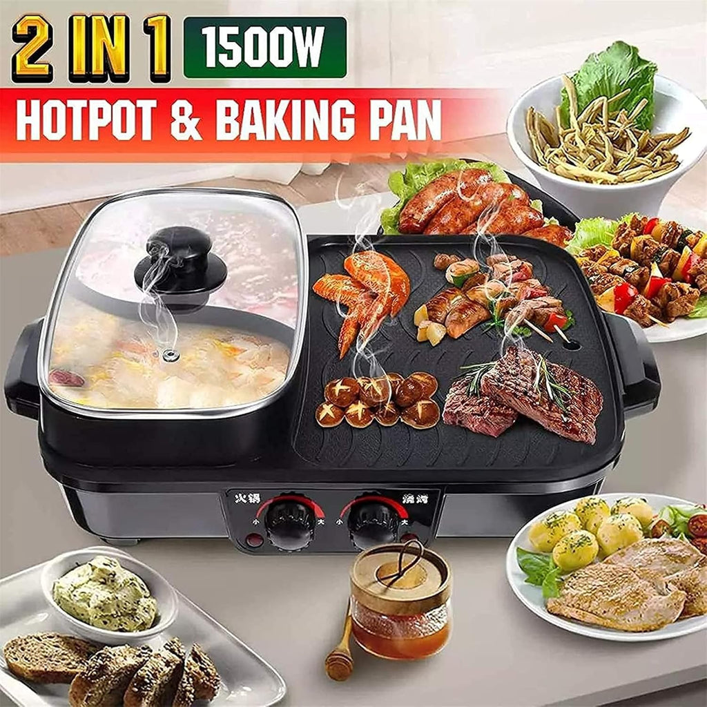 Small Household Electric Hot Pot with Grill, Soup Pot and BBQ Pan, Non-stick Coating, Easy to Clean, For 1-3 People to Enjoy, 1500 W