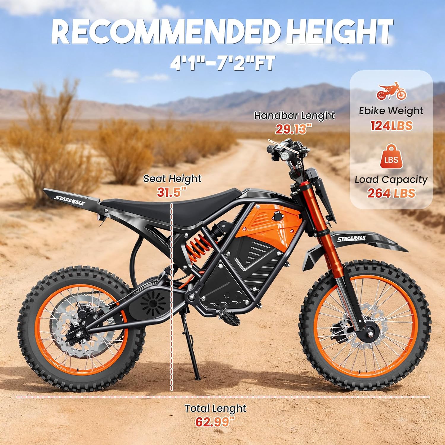 EILLEO Electric Dirt Bike for Adults/Teens, 48V 3000W Electric Motorcycle with 14'/12' Fat Tire, 37.5MPH 60 Miles Range, Mountain Off-Road Ebike with Hydraulic Brakes Age 13+