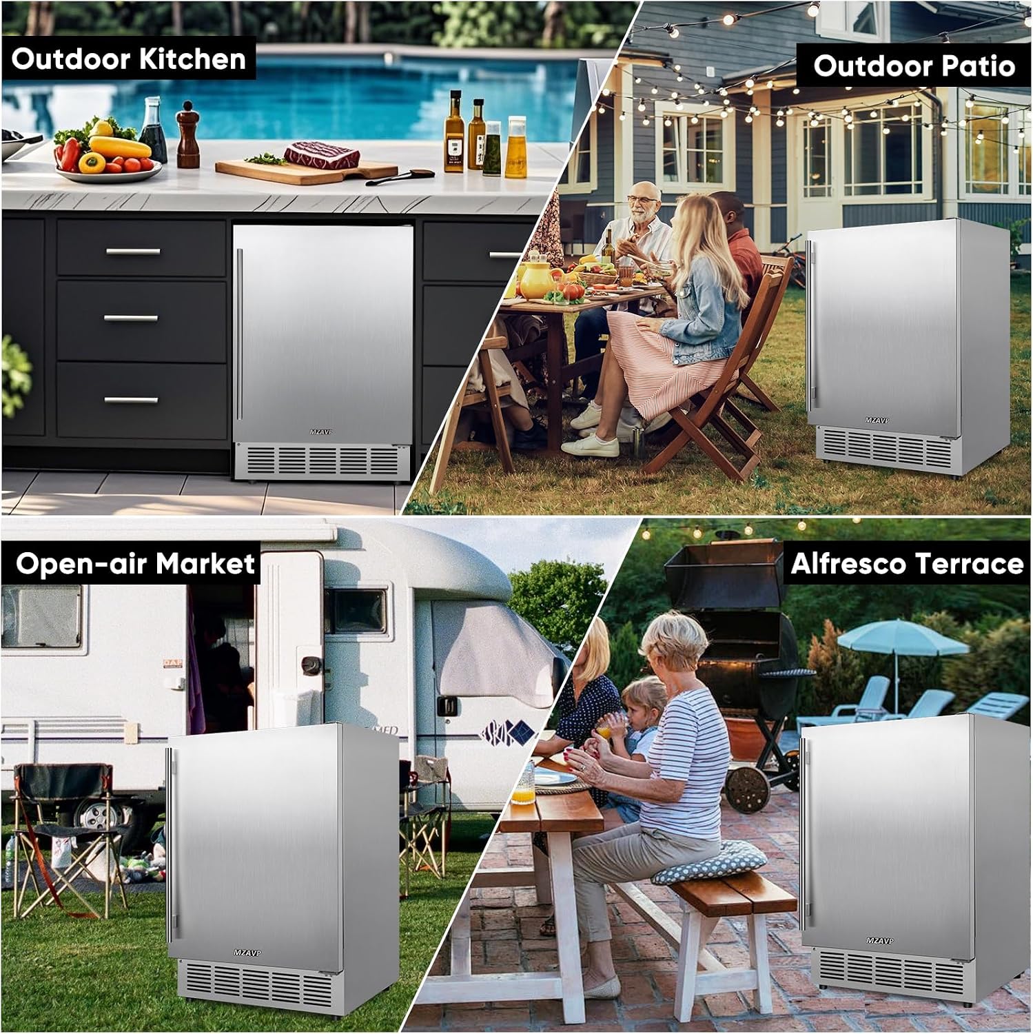 24 Inch Outdoor Beverage Refrigerator, Stainless Steel Beverage Fridge 180 Can Under Counter Built-in/Freestanding, Waterproof, Fast Cooling, Low Noise - Outdoor Refrigerator for Home and Patio