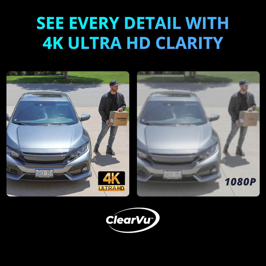 Defender AI Powered 4K Guard Pro 8MP WiFi 6, Plug-in Power Wireless Security Camera Outdoor, with Smart AI Human Detection, Bluetooth, Two-Way Talk, Works w/Guard App, 2 Pack