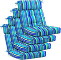 Barydat 4 Pcs Tufted High Back Chair Cushion Indoor Outdoor Seat and Back Cushions Palm Leaves Tropical Plants Lawn Rocking Chair Pads with Ties for Adirondack Patio Garden(Blue Stripes)