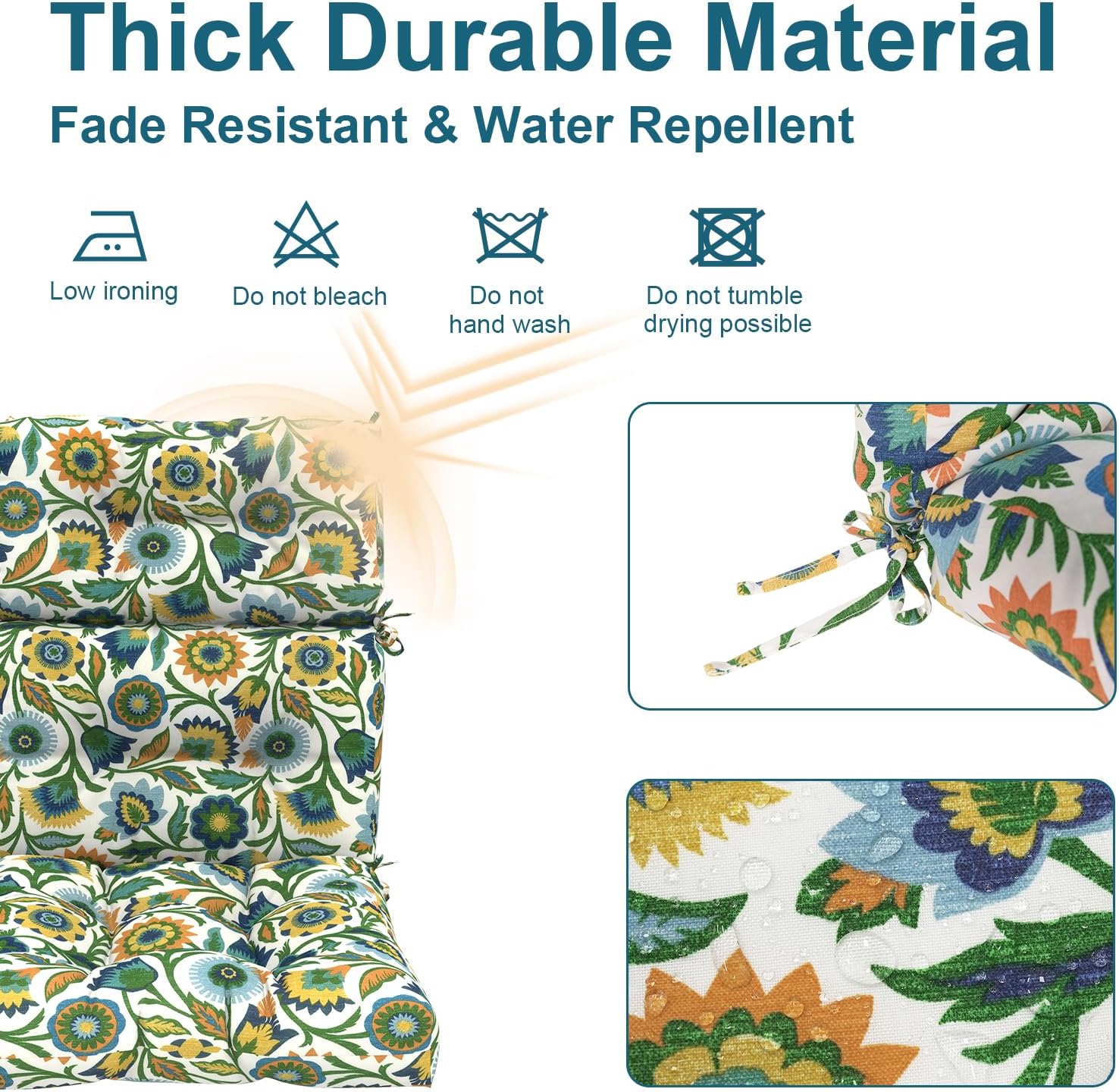 DYTXIII Outdoor High Back Chair Cushions Set of 2, Water Repellent Tufted Rocking Seat Cushions Replacement 44 x 22 Inch, Seat & Back Chair Pads for Patio, Balcony and Indoor Use -Fiesta Floral
