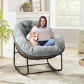 Outdoor Indoor Rocking Chair with Padded Cushion, Oversized Patio Papasan Rocking Egg Chair, All Weather Wicker Egg Rocking Chair, Comfy Large Rattan Rocker Lounge Chair for Front Porch,Garden, Patio