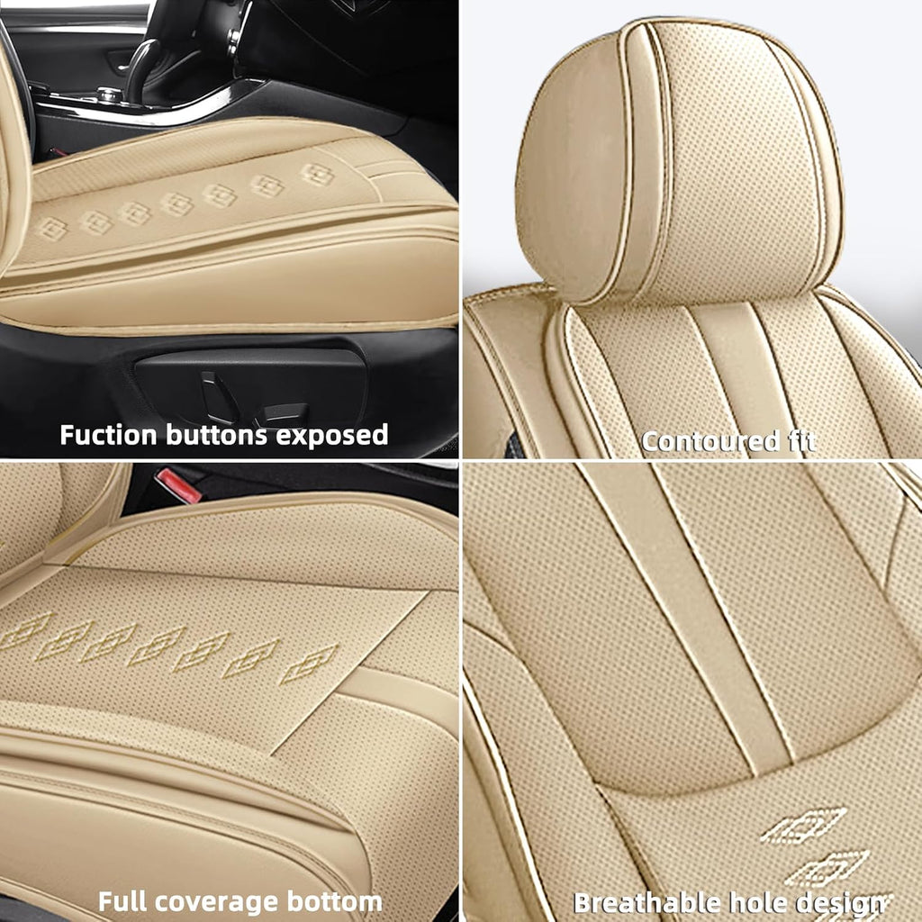 Leather Seat Covers for Jaguar XJ8 2000-2008,Premium Car Seat Covers Full Set,Waterproof Car Seat Protectors with Airbag,Comfort Interior Cover Seats for Cars(Beige)