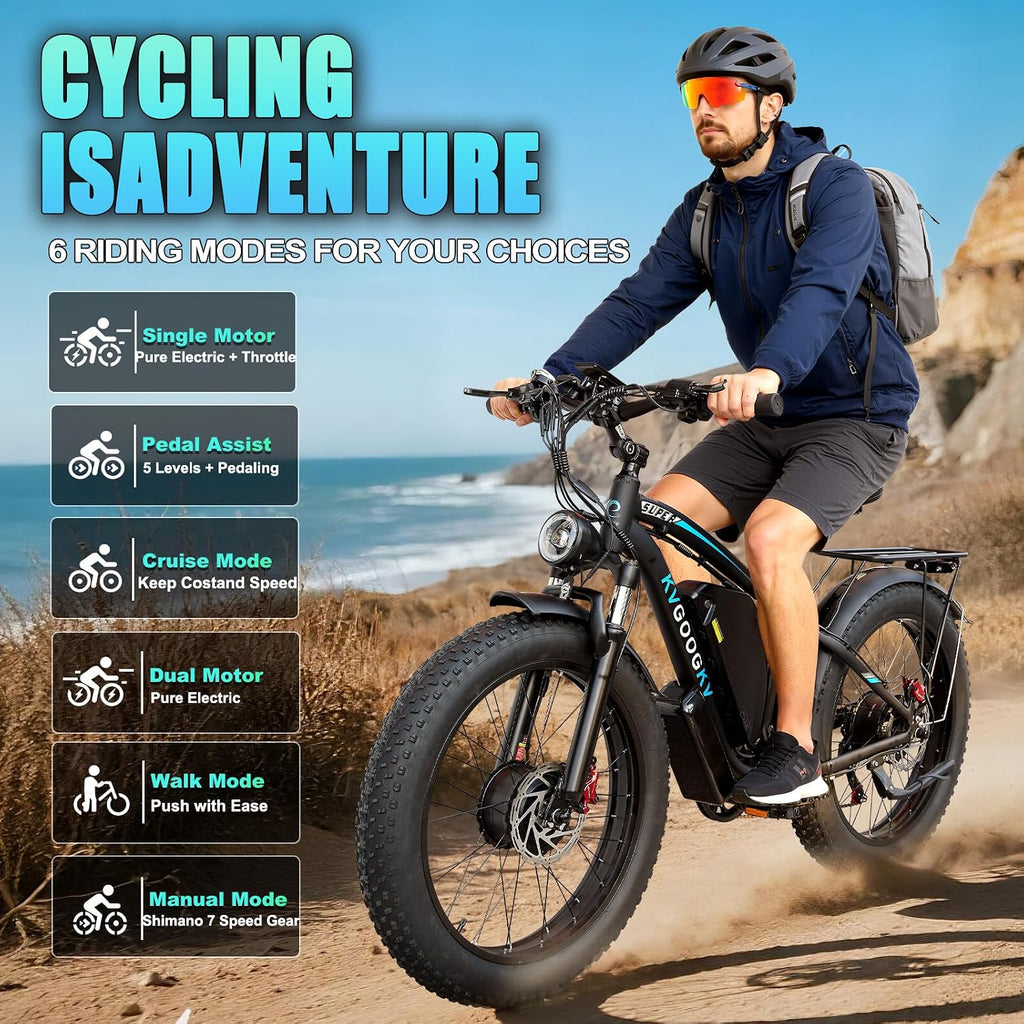 9000W Peak Dual Motor Ebike for Adults 47 MPH Fast Electric Bike, 58V Max-Output 1972 Wh Up to 105 Miles Ebikes,24' Fat Tire E-Bike,Front Suspension Electric Bicycle for Mountain Commuter Snow