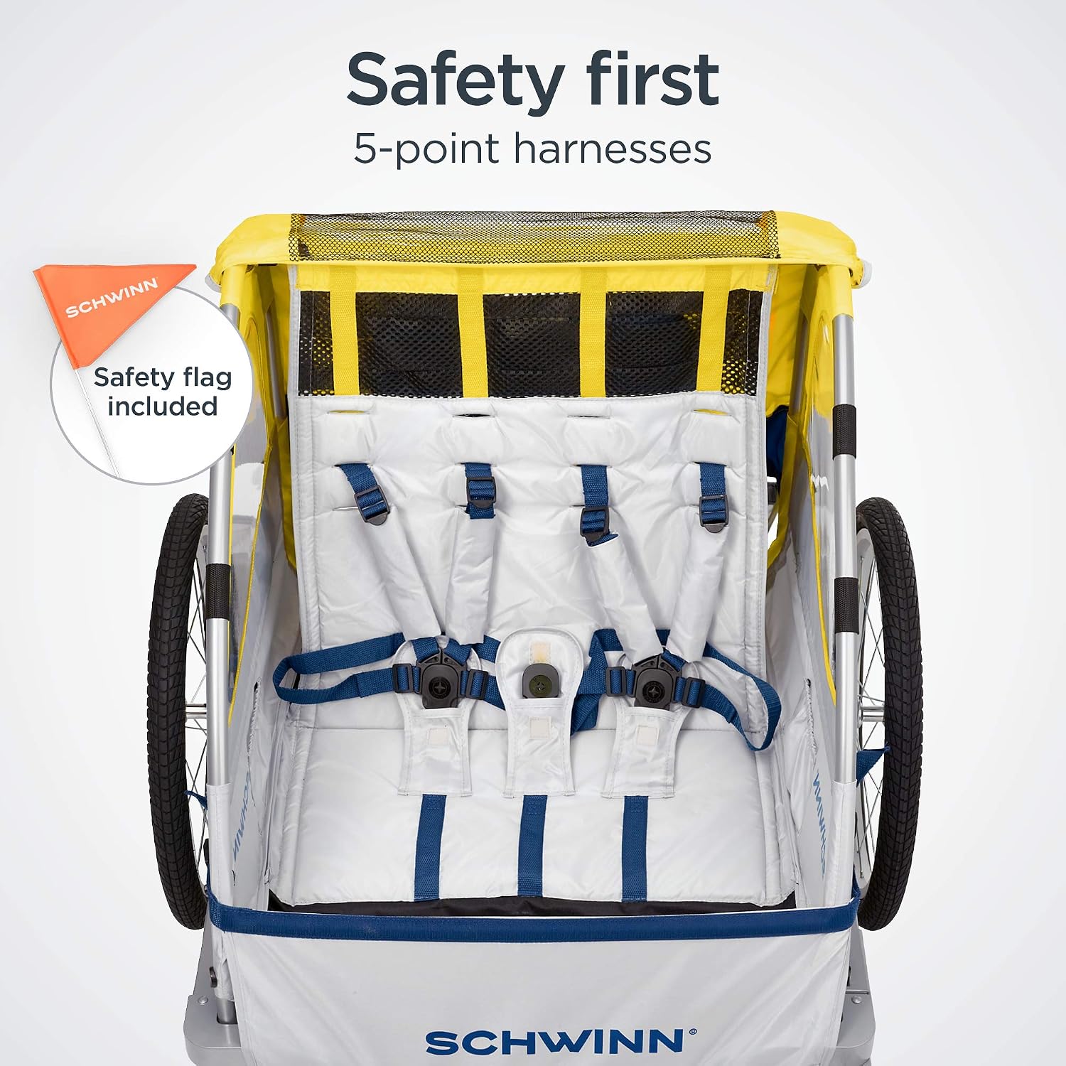 Schwinn Echo Child Bike Trailer, Max of 2 Children with Total Weight of 80 lbs., Canopy, 20-Inch Air-Filled Tires, Yellow/Grey