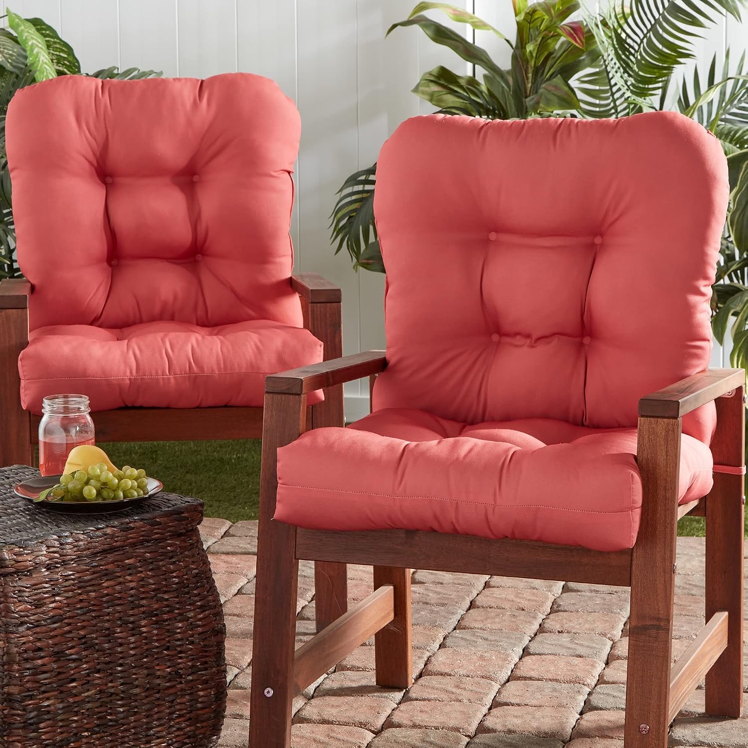 Greendale Home Fashions Outdoor 42x21-inch Seat/Back Chair Cushion (Set of 2), Dusk Pink