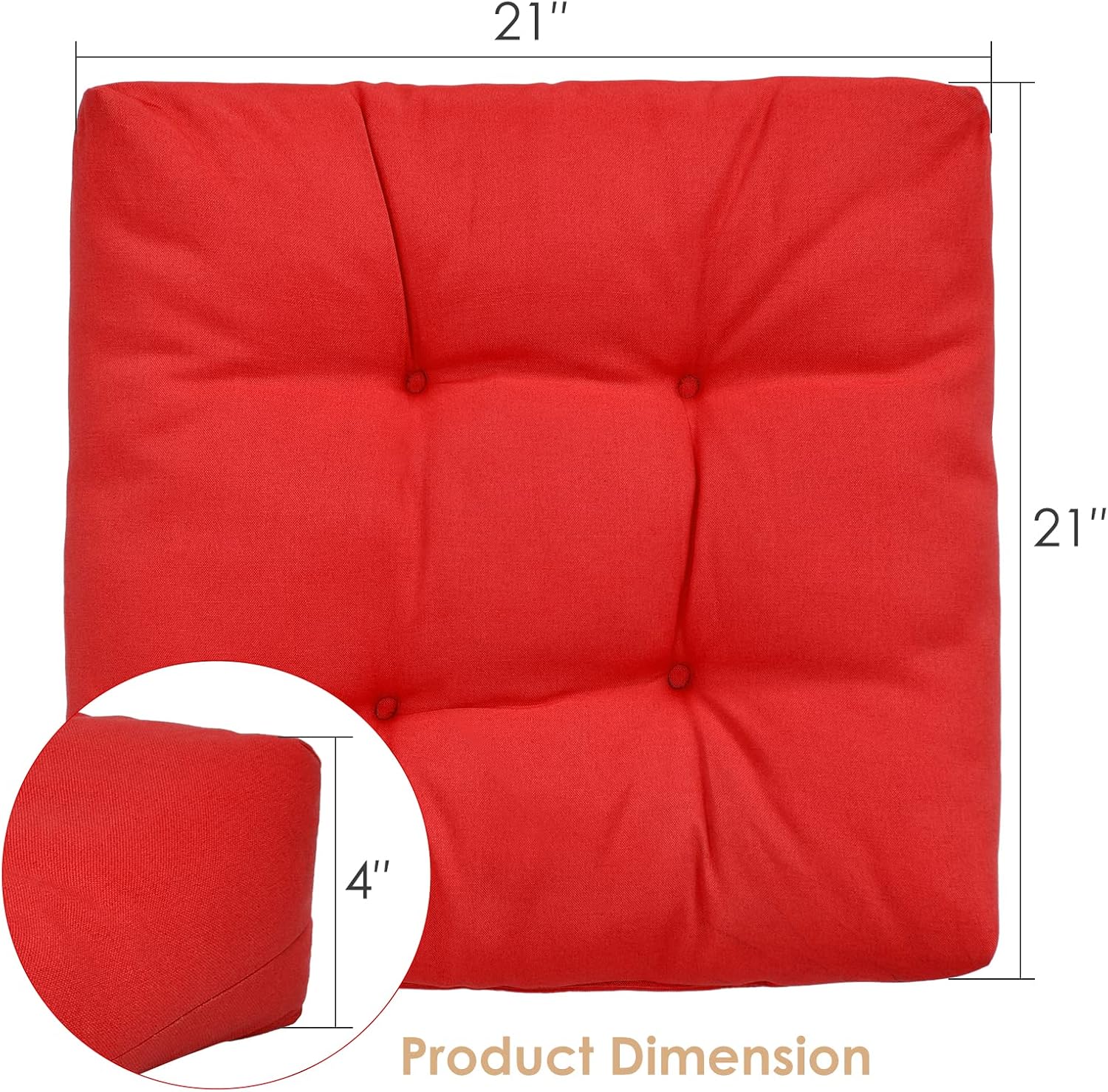 Giantex Set of 4 Tufted Patio Cushions, 4' Outdoor Seat Cushions, Waterproof & High Elasticity for Comfortable Sitting Experience, Square Chair Cushions for Indoor Outdoor Use, Red