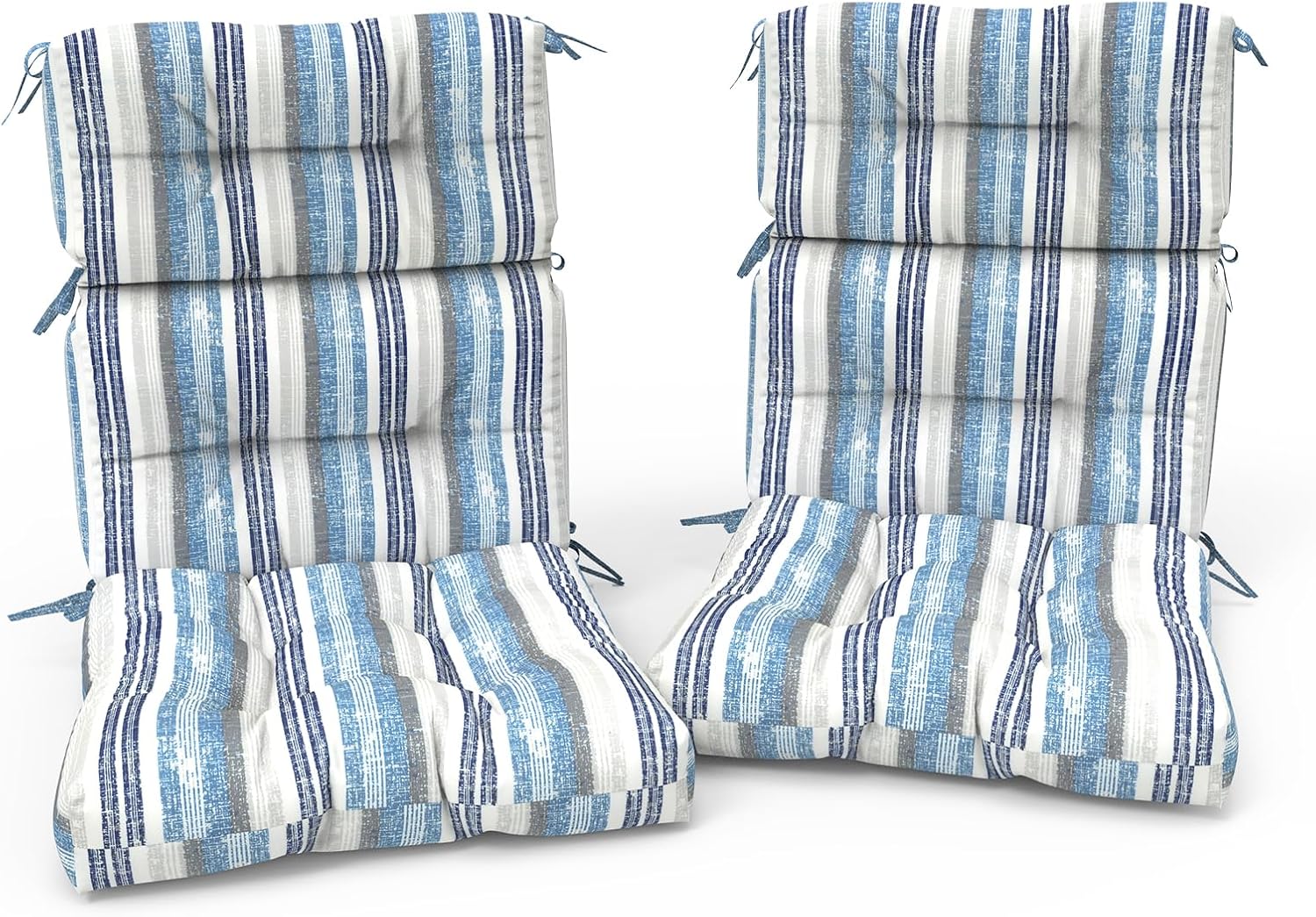 Outdoor High Back Patio Chair Cushions, Tufted Rocking Chair Cushions, Adirondack Cushions for Garden Porch Home Office Chairs Use, 44' x 22' x 4', 2 Pack, Stripe Layered Blue
