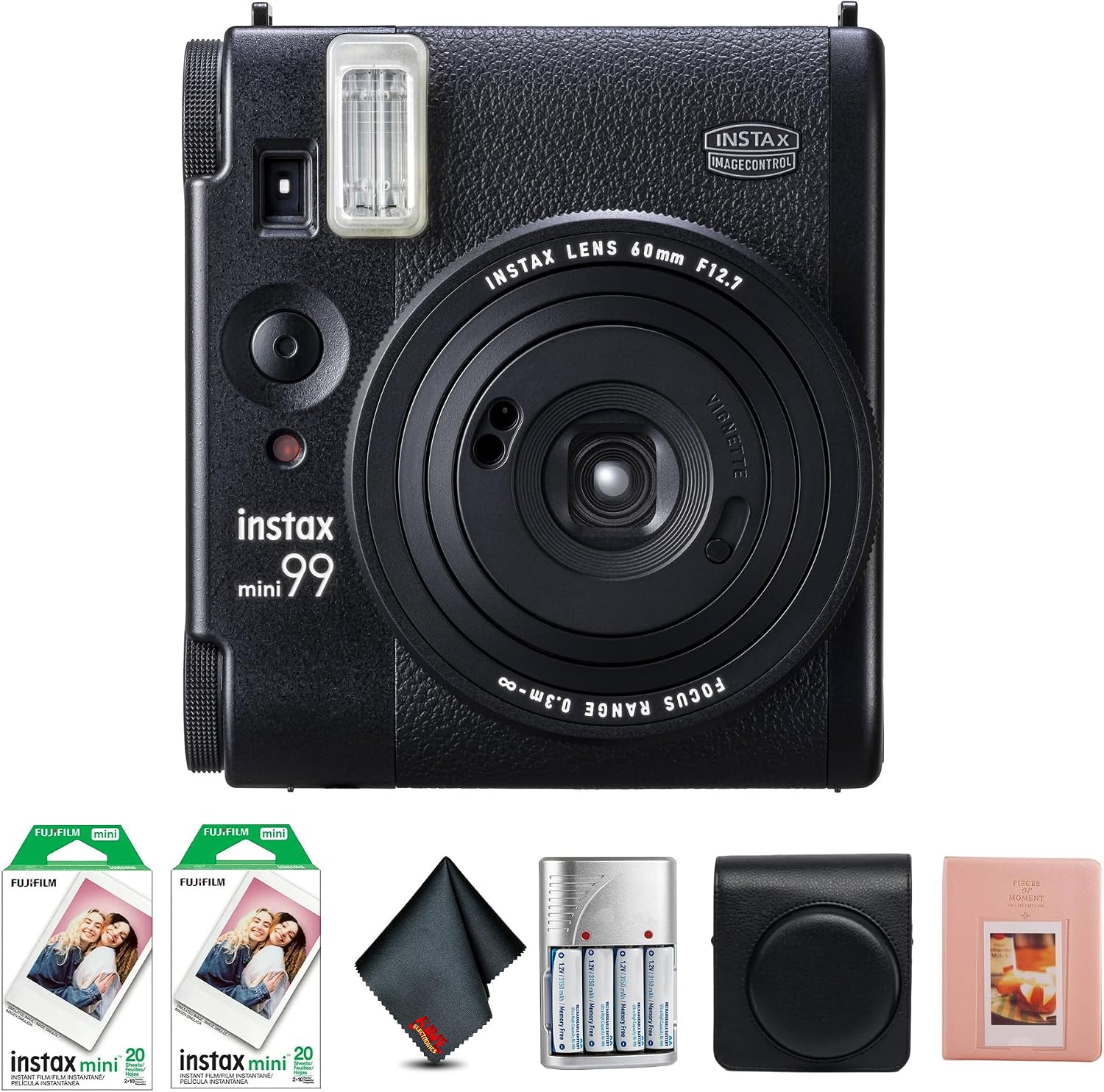 Fujifilm Instax Mini 99 Instant Camera Bundle with Fuji Instax Mini Instant Film Value Pack (40 Sheets) + Vintage Style Compatible Carrying Case - Black+ Photo Album – 64 Pockets + More