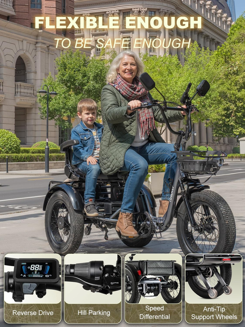 Folding Electric Tricycle for Adults 2 Seater, 20MPH 100 Miles 4' Wide Fat Tire Electric Trike, 3 Wheel Electric Bike 1200W, 48V 20AH Battery, 550LBS Load, Reverse, Parking, Differential, UL Certified