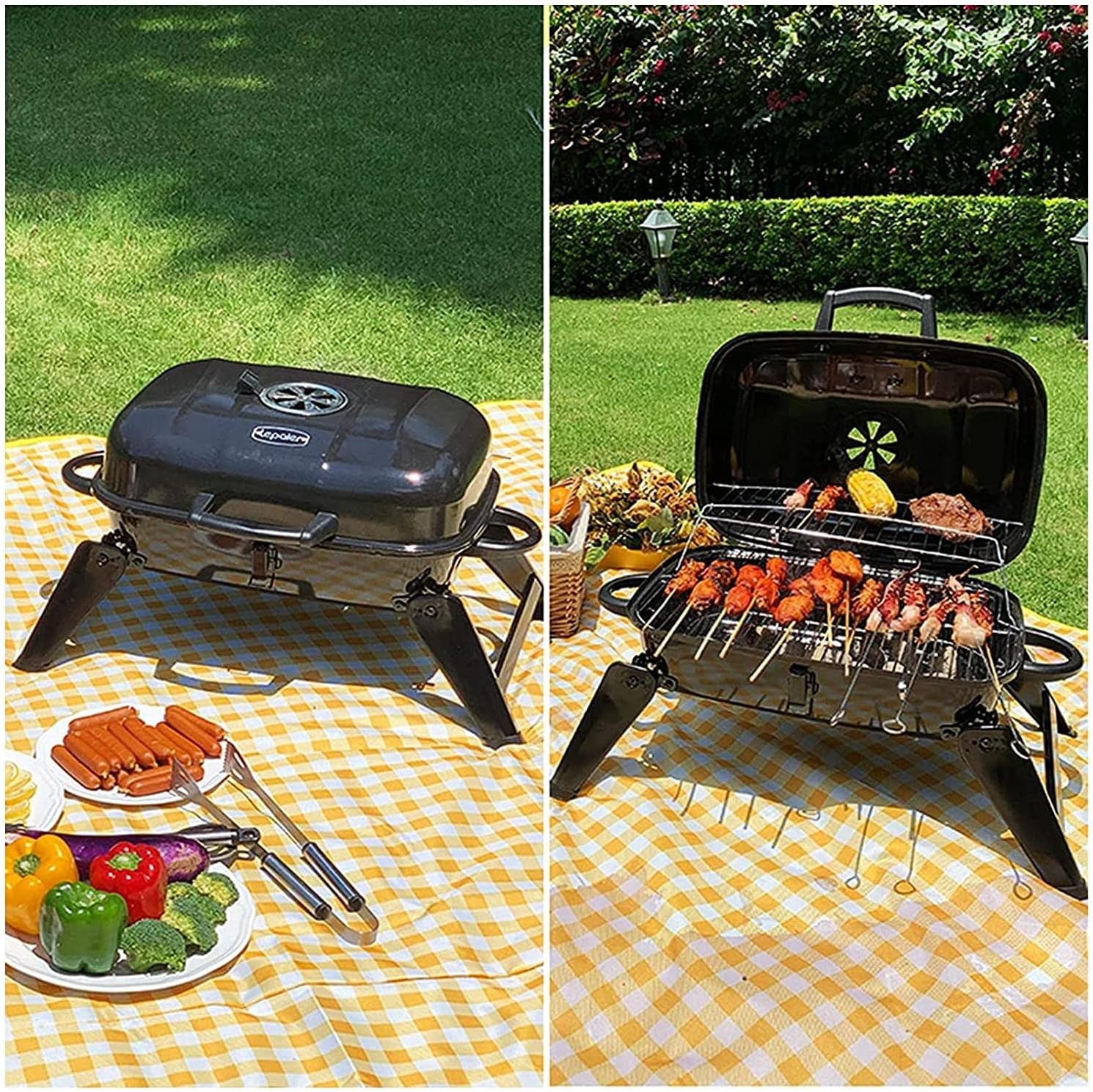 IRYZE Portable Charcoal Grill Portable BBQ Grill With Folding Legs And BBQ Tabletop Stainless Steel Charcoal BBQ Grill For Outdoor Cooking BBQ Grill for Outdoor, Black