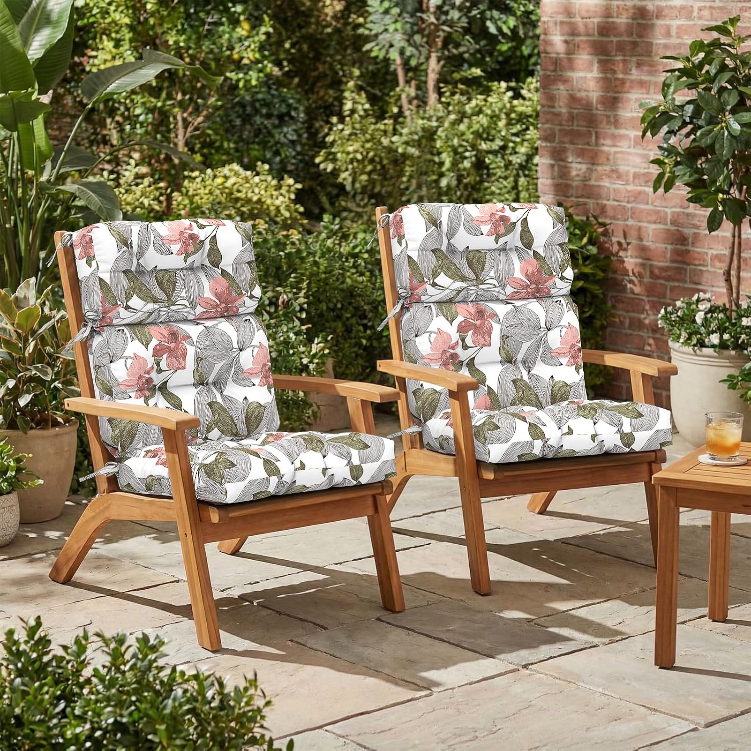 Outdoor High Back Patio Chair Cushions, Tufted Rocking Chair Cushions, Adirondack Cushions for Garden Porch Home Office Chairs Use, 44' x 22' x 4', 2 Pack, Clemens Noir Pink