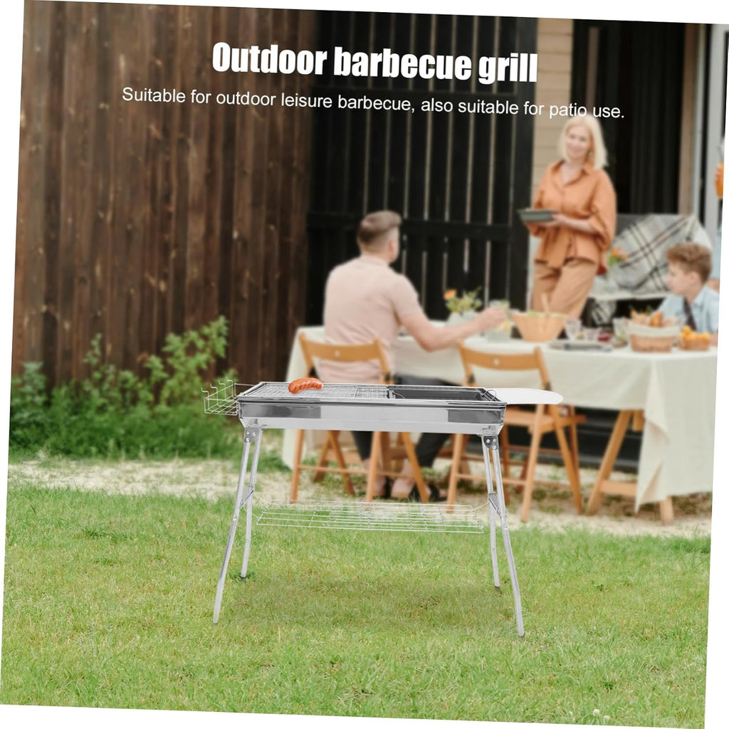 1set Portable Camping Bbq Grill Detachable Barbecue Rack Stainless Steel Construction Includes Frying Pan Fish Net Clip for Outdoor Cooking and Grilling