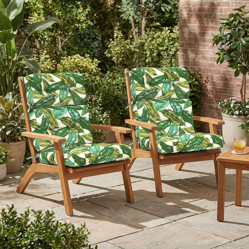 Outdoor High Back Patio Chair Cushions, Fade Resistant & Waterproof Tufted Seat and Back Cushions for Patio Furniture, Patio Chair Cushions 44x22 Inch, Set of 2, Lush Leaf Jungle