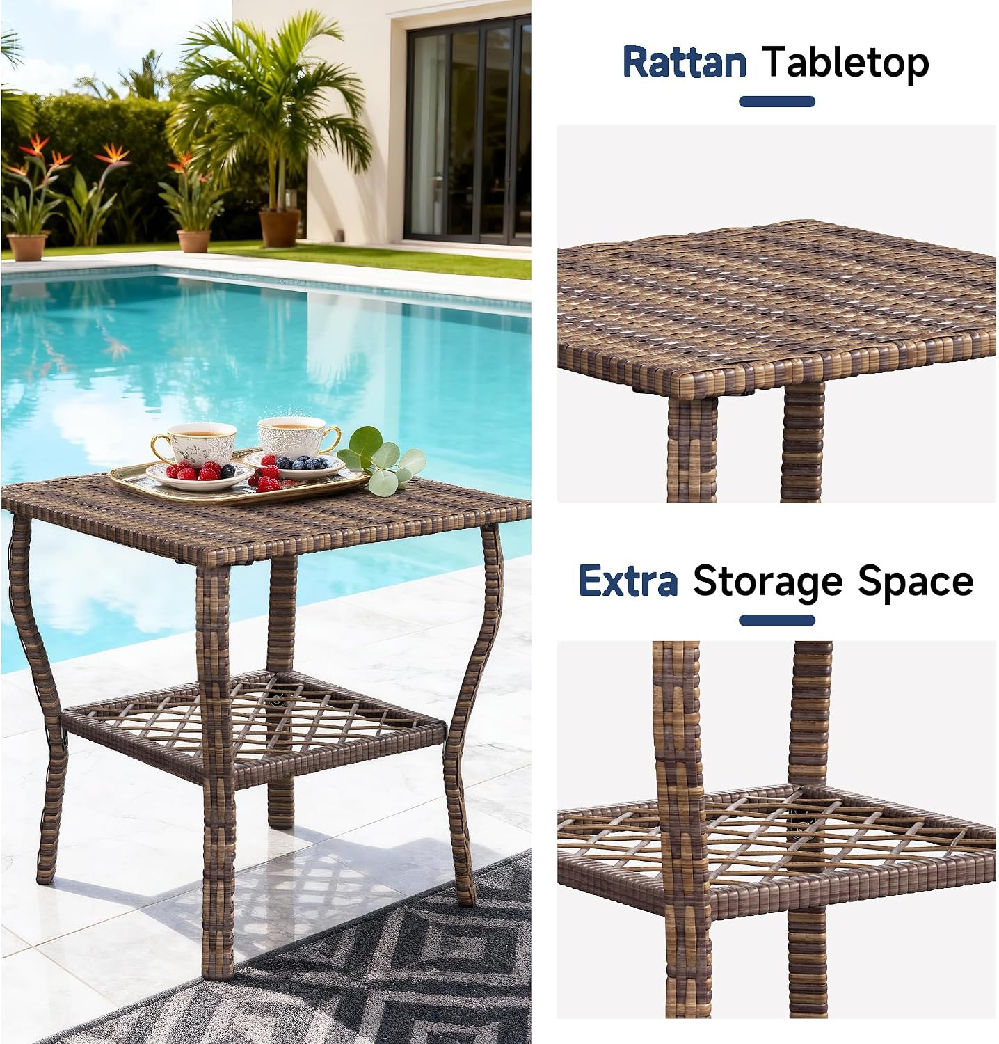 DECMICO 3 Pieces Rocking Bistro Set, Wicker Outdoor Rocking Chair with Washable Cushions, Rattan Rocking Chairs with Rattan Table, Outdoor Wicker Chair for Patio Backyard Porch Garden