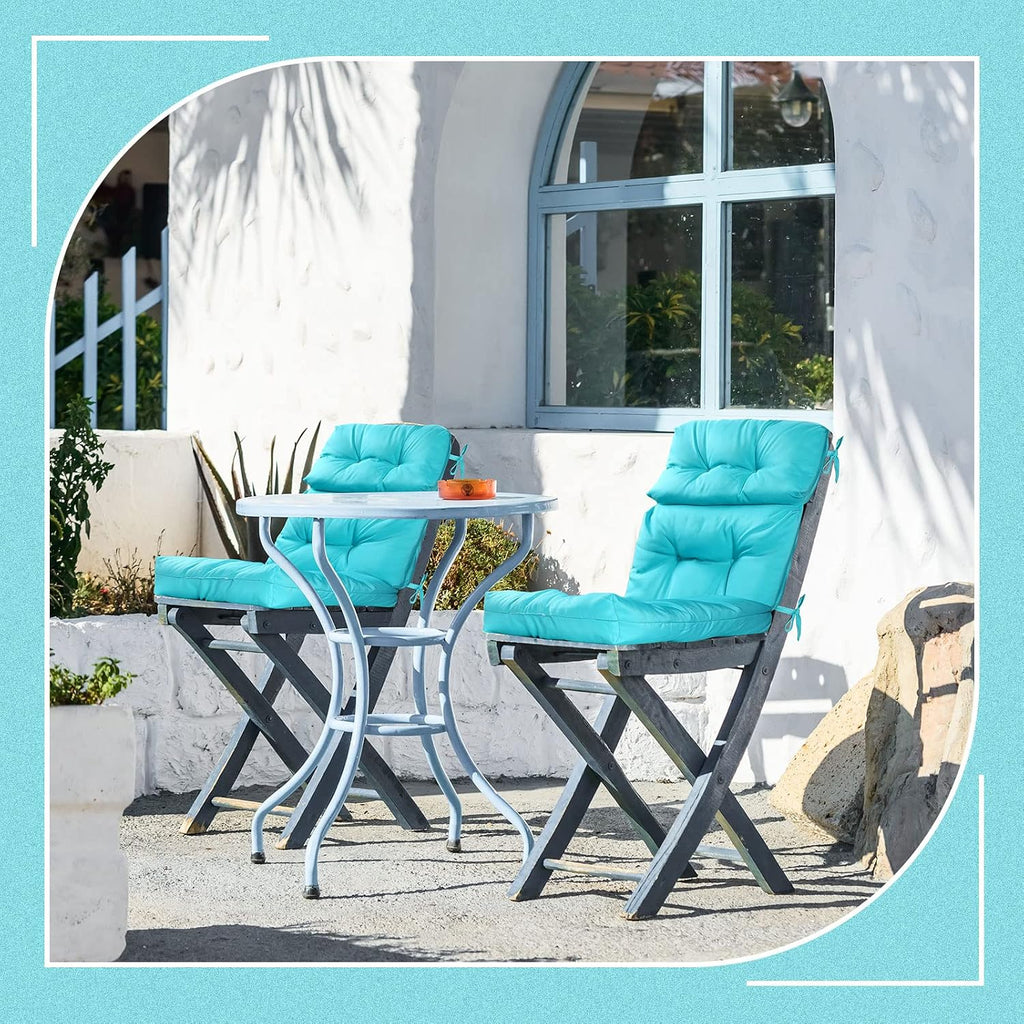 Geelin 4 Pcs High Back Patio Chair Cushion Indoor Outdoor Seat Chair Cushions Back Tufted Patio Rocking Pads Weather Replacement for Furniture (Blue)