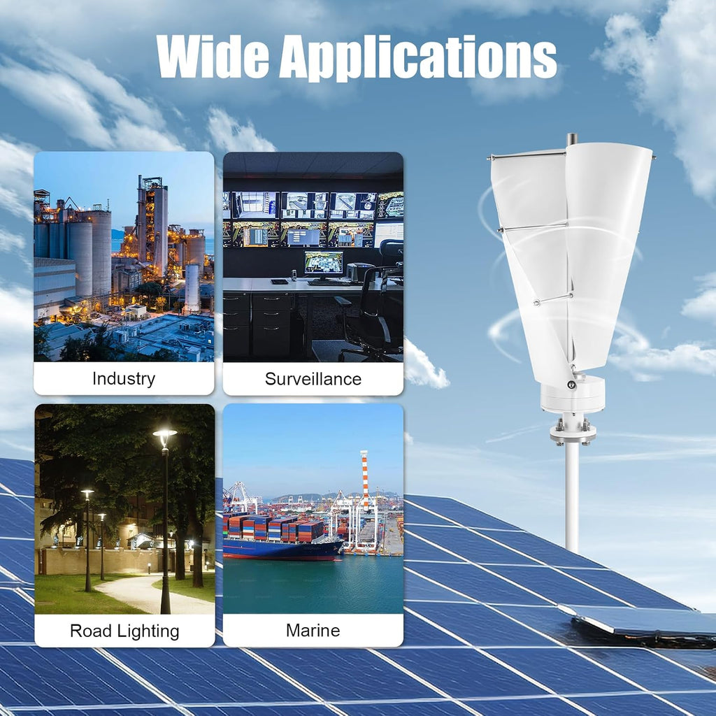 Vertical Axis Windmill Turbine Generator, 100W 12V Wind Turbine, 2 Blades Aluminum Alloy Permanent DN25 Flange IP67 Protection Magnet Generator Electromagnetism Controller, White