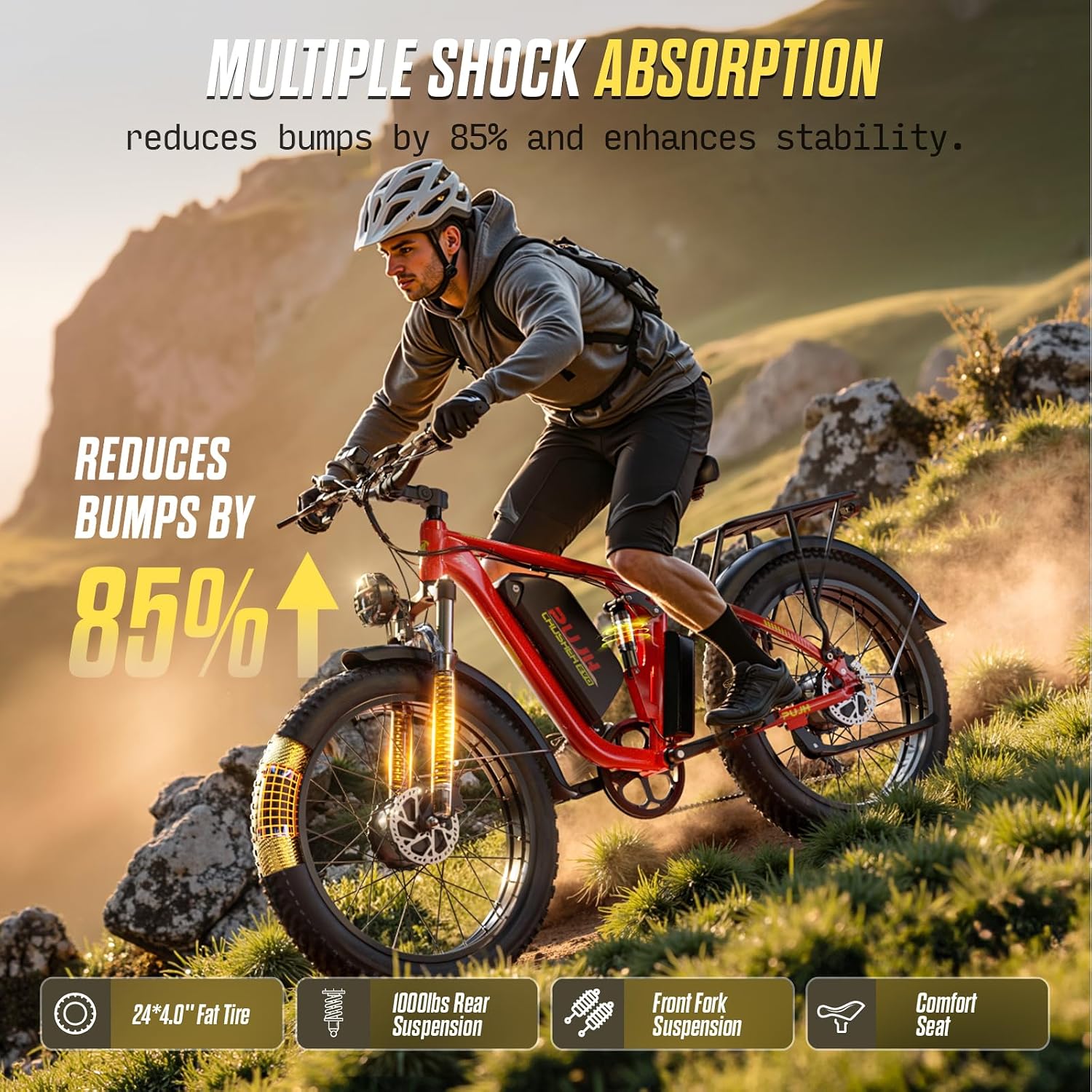 Electric Bike, 60V 20Ah 6000W Dual Motors, 26' Fat Tires Fast Ebike, Max 50mph 35-100 Mile Range, Full Suspension Hydraulic Brakes, for Off-Road Mountain Riding Adventures