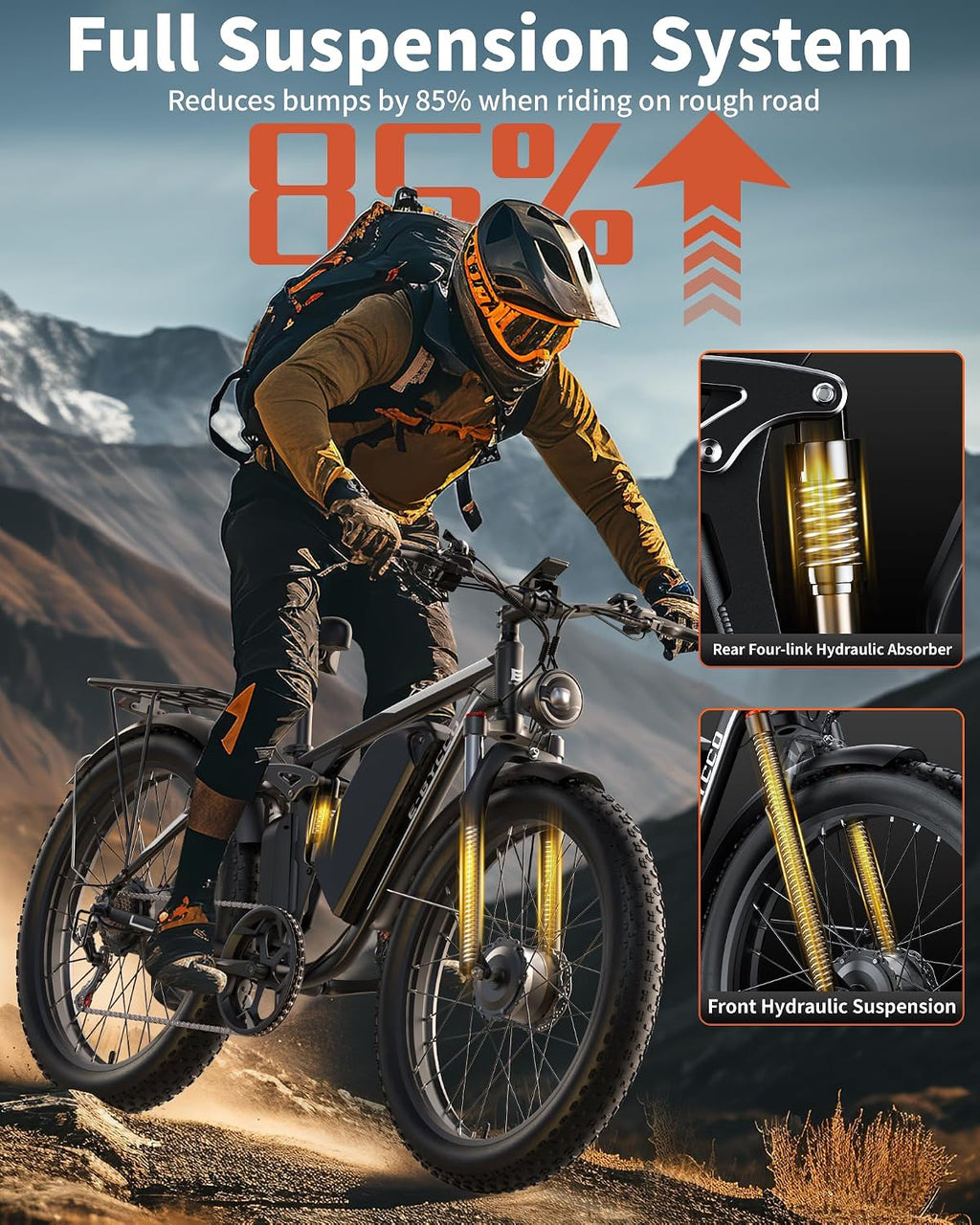 E·Bycco 6000W Peak Dual Motor Electric Bike for Adults, 52V 32AH Battery, Max 45MPH & 100Miles, Full Suspension, Hydraulic Brake, Fat Tire E-Bikes for Men Women