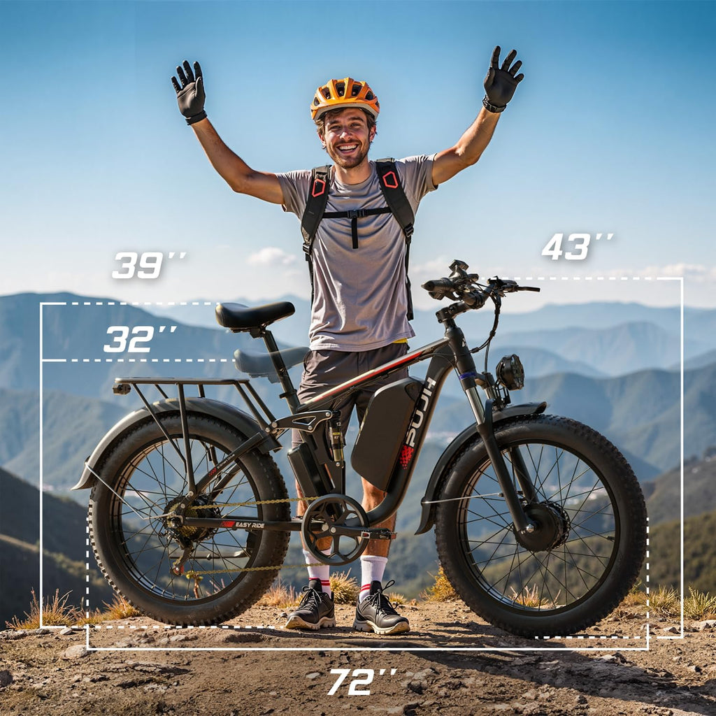 6000W Max 50 MPH up to100 Mile Dual Motor E-Bike for Adults, 60V 1200Wh Long-Lasting Battery with 26' Fat Tire All Terrain Adults with Adventure and Commuting Electric Bike