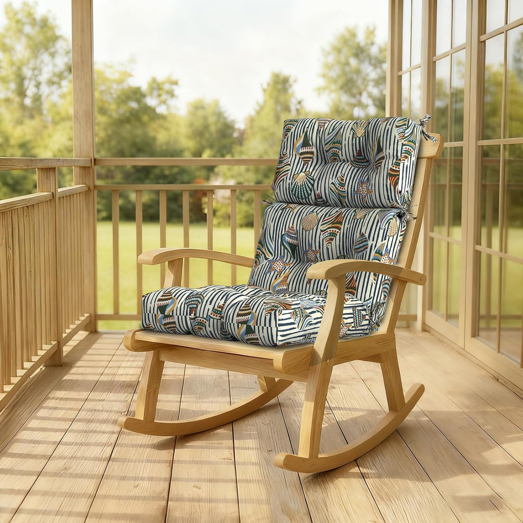 DYTXIII Outdoor High Back Chair Cushions Set of 2, Water Repellent Tufted Rocking Seat Cushions Replacement 44 x 22 Inch, Seat & Back Chair Pads for Patio, Balcony and Indoor Use -Crayon Shells