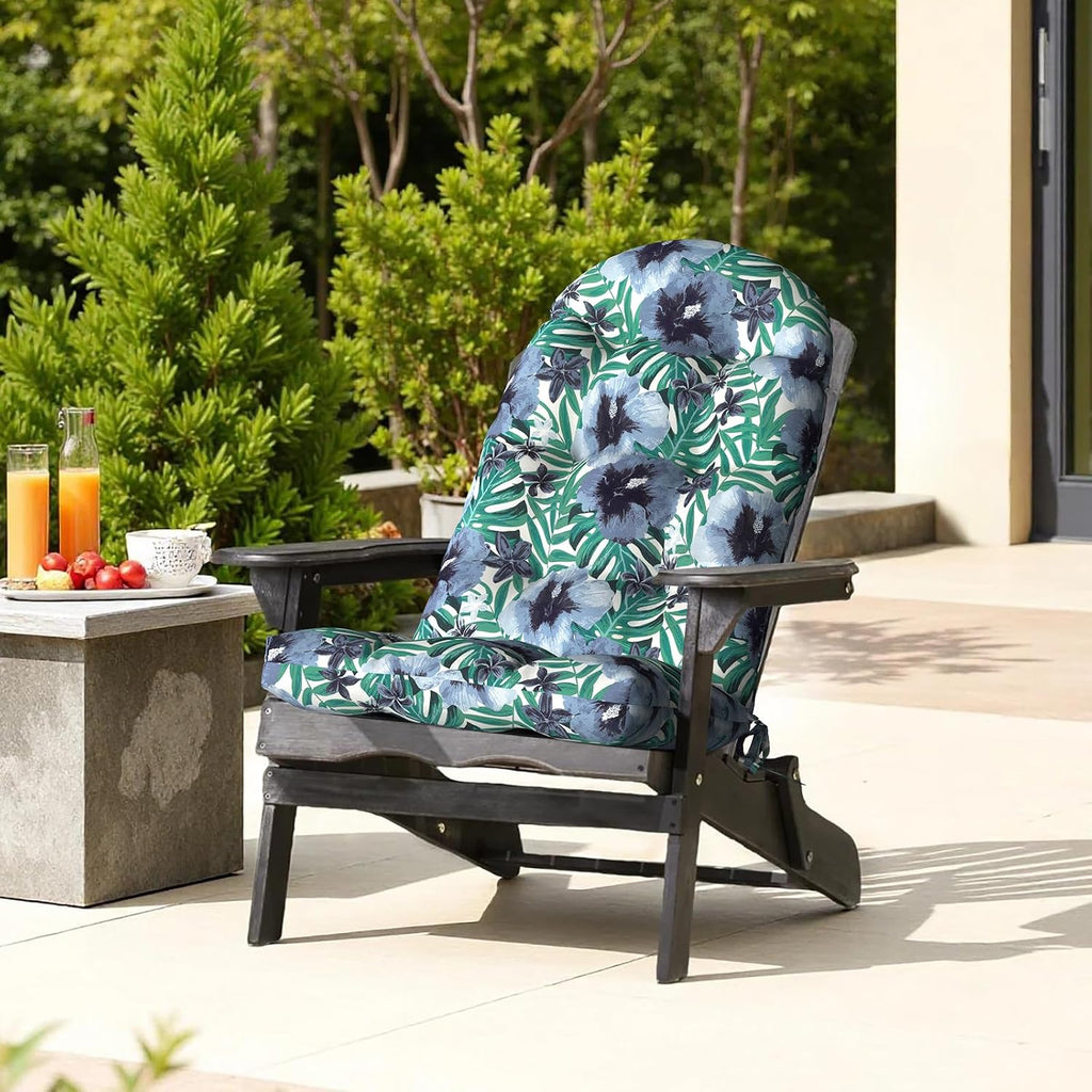 LVTXIII Outdoor Adirondack Chair Cushions, 44x19x4 Inch Non-Slip High Back Rocking Chair Cushion, Tufted Seat Cushion for Patio Furniture, Set of 2, Blue Salmone Tropical