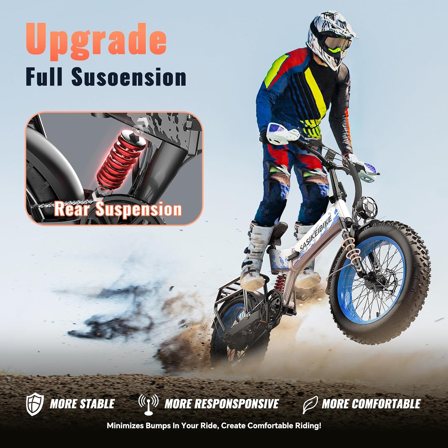 Folding 52V 20Ah Removabke Battery Electric Bike 1500W Peak Motor 20'' Fat Tire Mountain Commuter Ebike Motorcycle Range 70 Miles UL Certified Adult Electric Dirt Bike with 7-Speed
