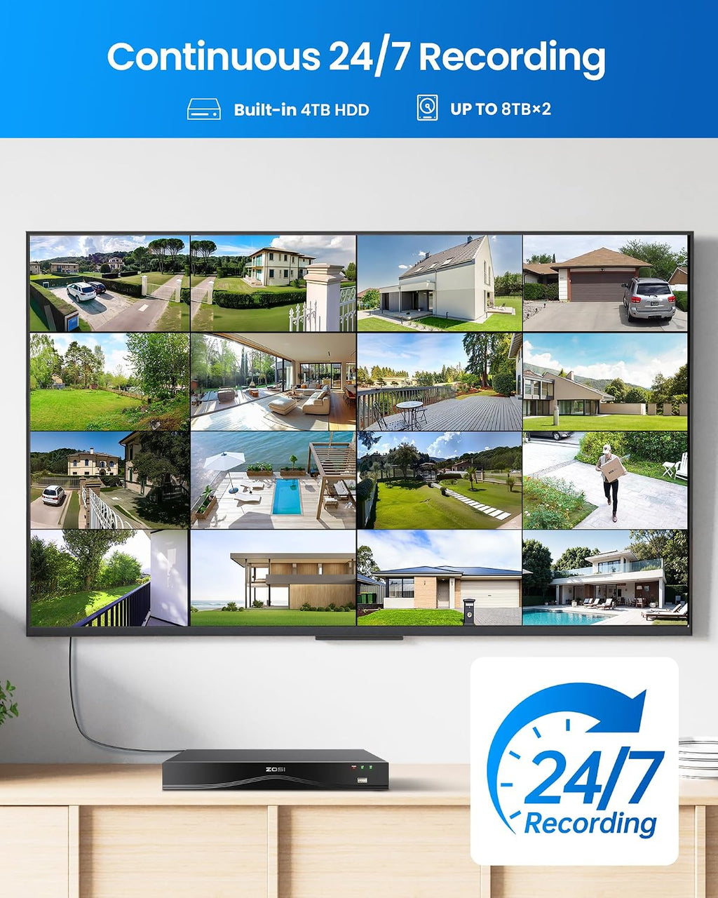 ZOSI 16CH 4K PoE Security Camera System with Audio, 16 x 8MP Outdoor Metal Bullet Cameras, People Counting, Person/Vehicle Detection, 16 Port 32-Channel NVR with 4TB HDD for Commercial 24/7 Recording
