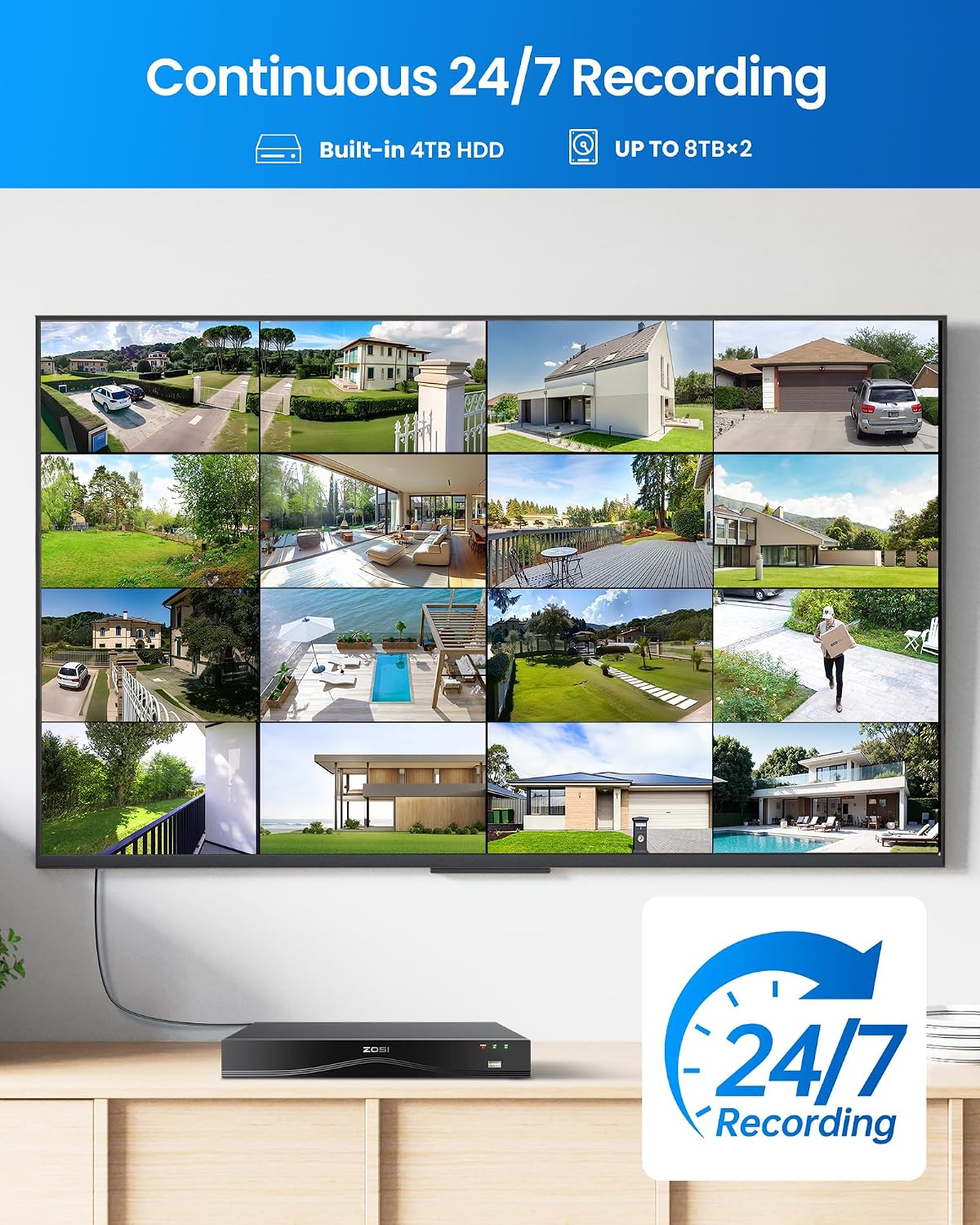 ZOSI 16CH 4K PoE Security Camera System with Audio, 16 x 8MP Outdoor Metal Bullet Cameras, People Counting, Person/Vehicle Detection, 16 Port 32-Channel NVR with 4TB HDD for Commercial 24/7 Recording
